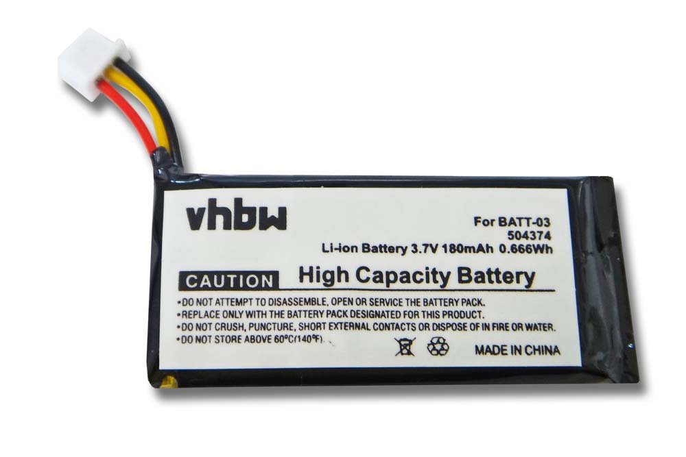 Batterie remplace Sennheiser 504374, BATT-03 pour casque audio - 180mAh 3,7V Li-ion