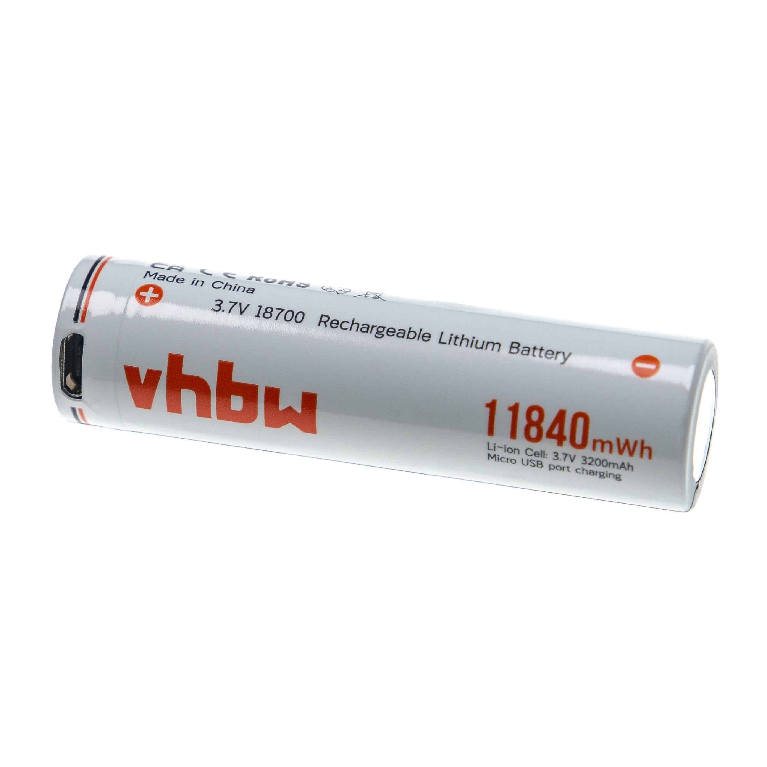 Batería celda redonda 18650 - Con conector USB micro, plano, 3200 mAh, 3,7 V, Li-Ion
