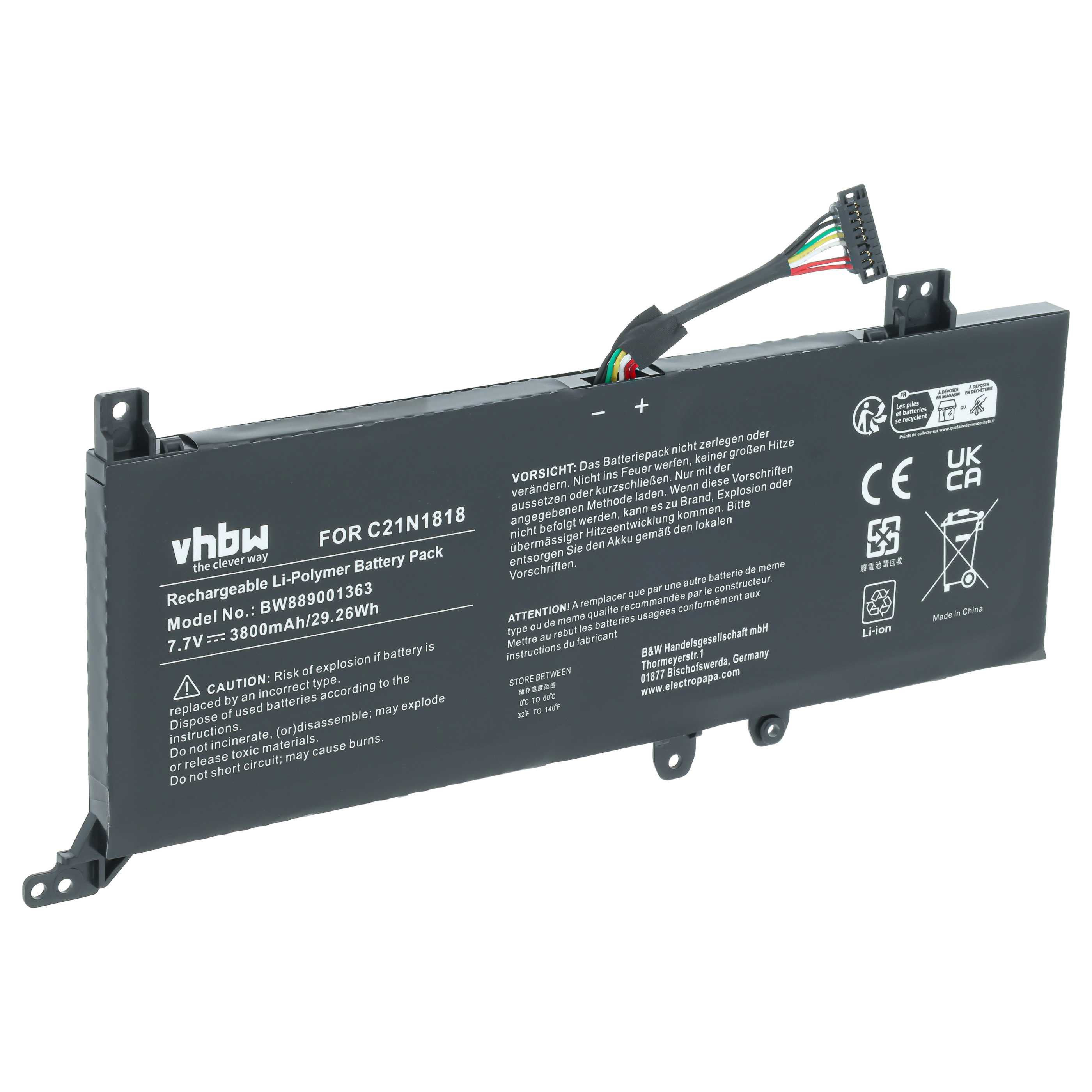 Notebook-Akku als Ersatz für Asus 0B200-03280500, C21N1818-2 für Asus - 3800mAh 7,7V Li-Polymer