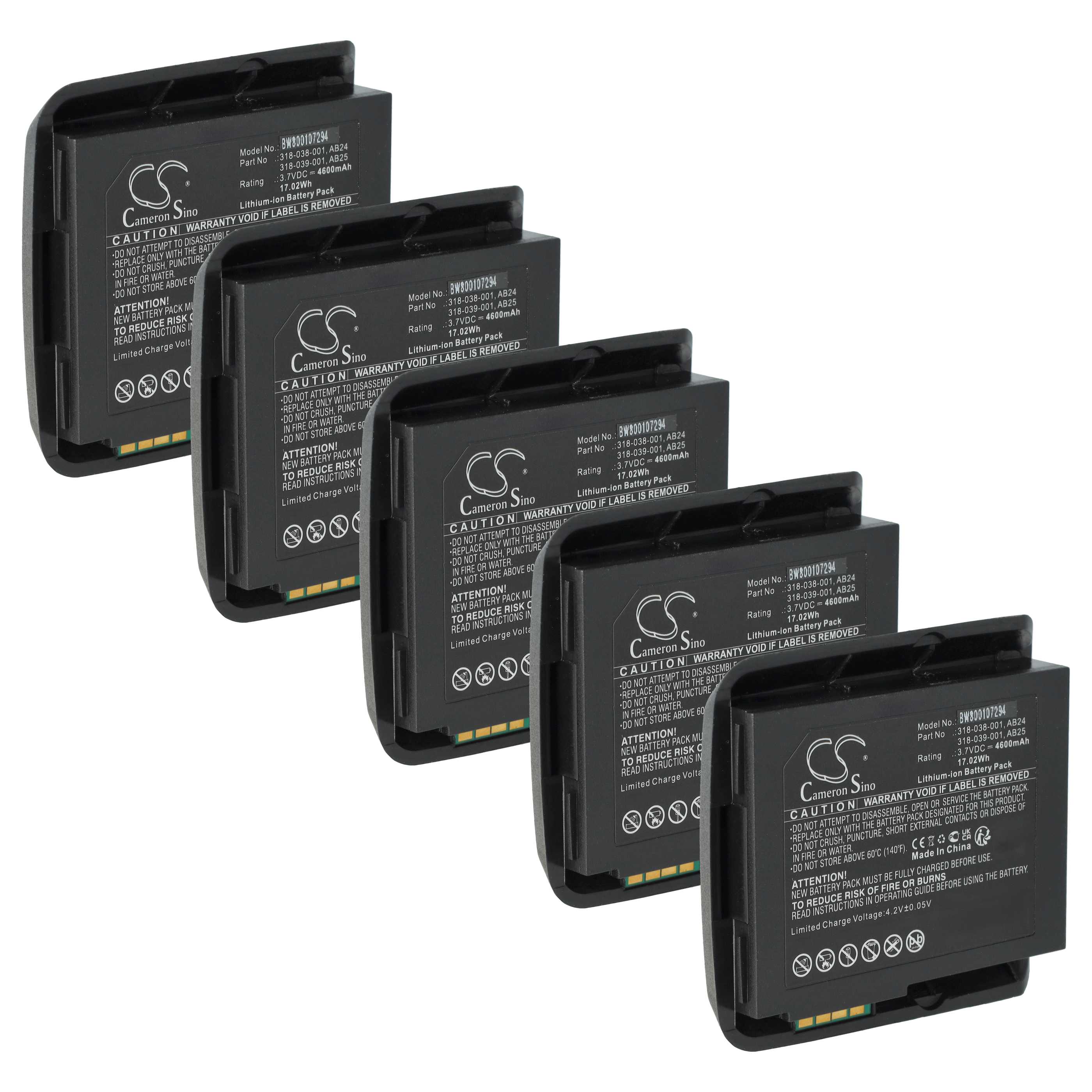 5x Akumulator do czytnika kodów kreskowych zamiennik Intermec 1015AB02, 318-038-001 - 4600 mAh 3,7 V Li-Ion