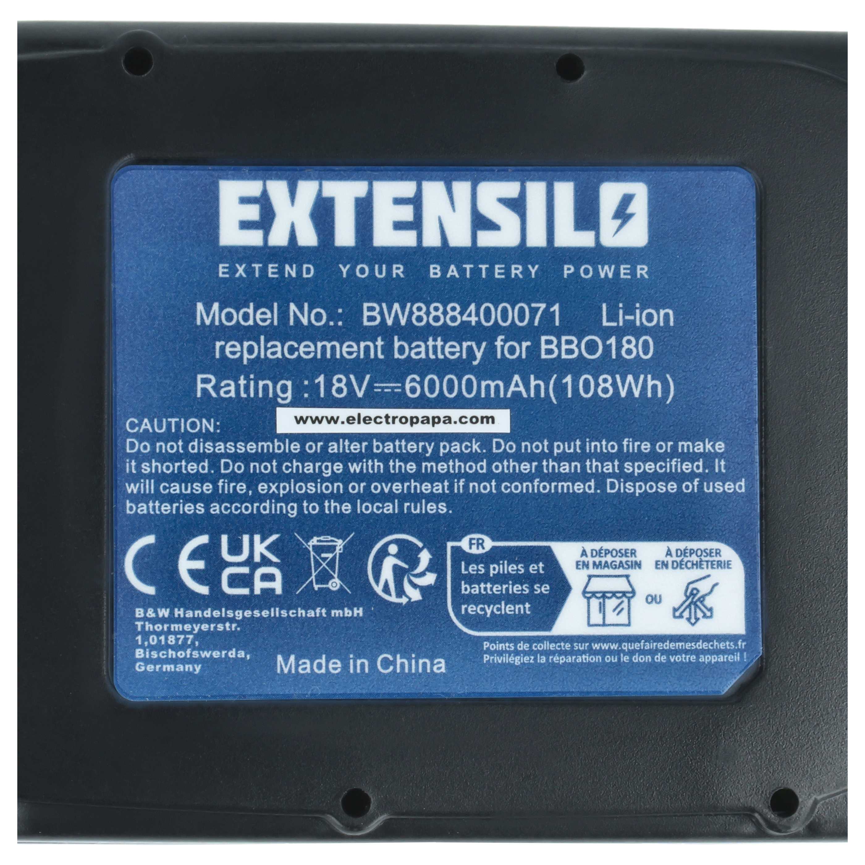 Battery replaces Makita 194309-1, 194230-4, 194205-3, 194204-5 Electric Power Tool - 6000 mAh, 18 V, Li-Ion
