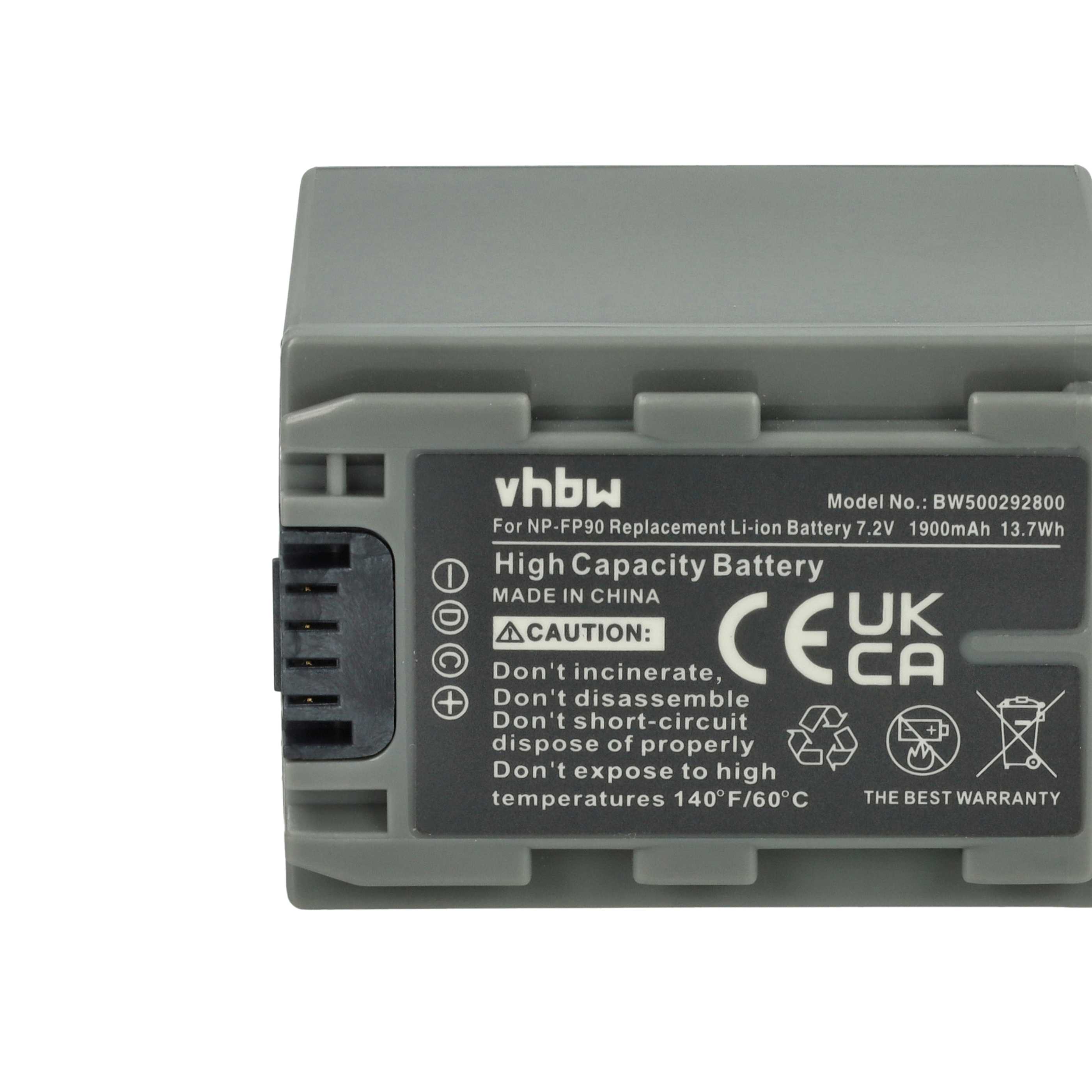 Videocamera 2x Battery replaces Sony NP-FP60, NP-FP51, NP-FP50, NP-FP30, NP-FP70 - 1900 mAh 7.2 V Li-Ion