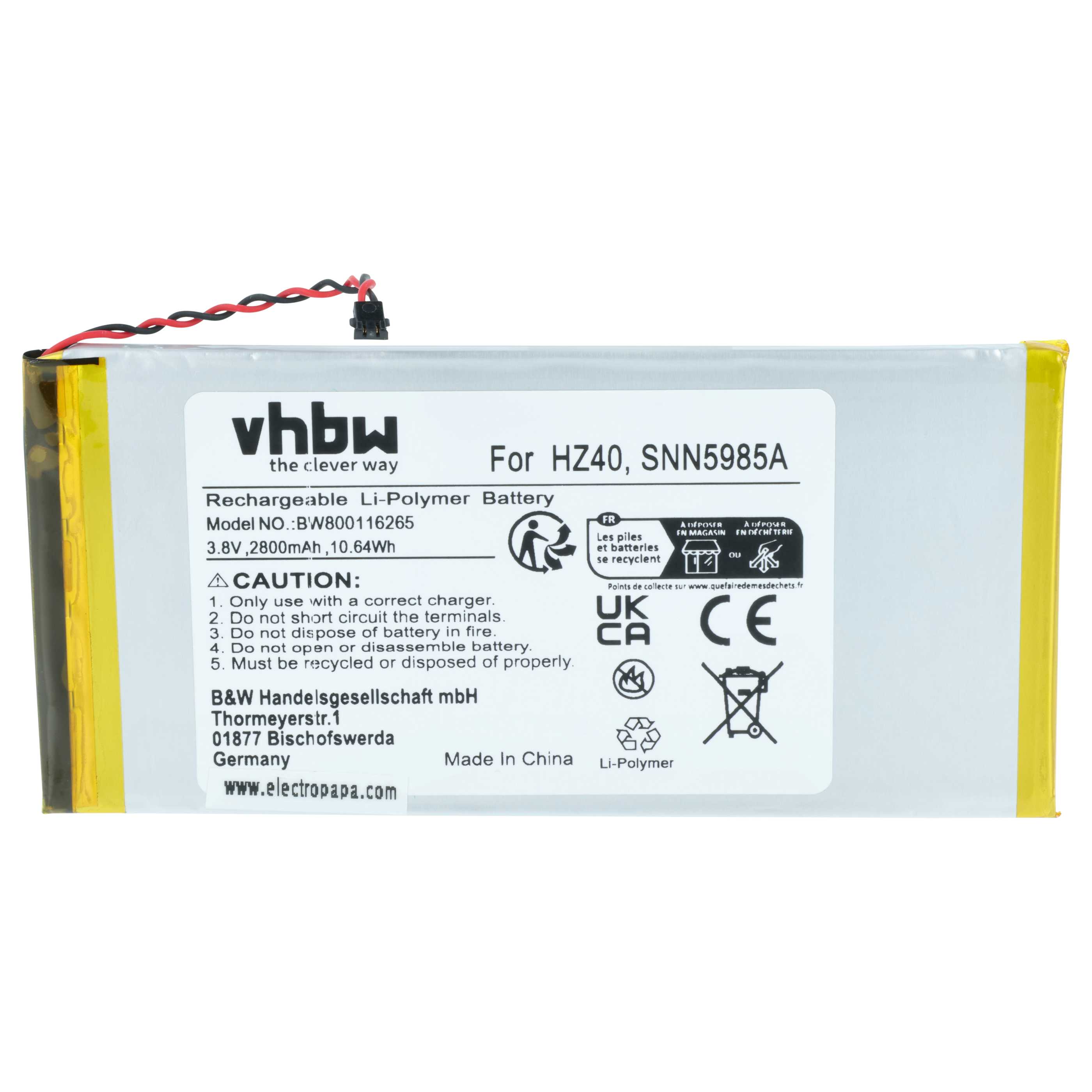 Akumulator do telefonu smartfona zamiennik Motorola HZ40, SNN5985A - 2800 mAh 3,8 V LiPo