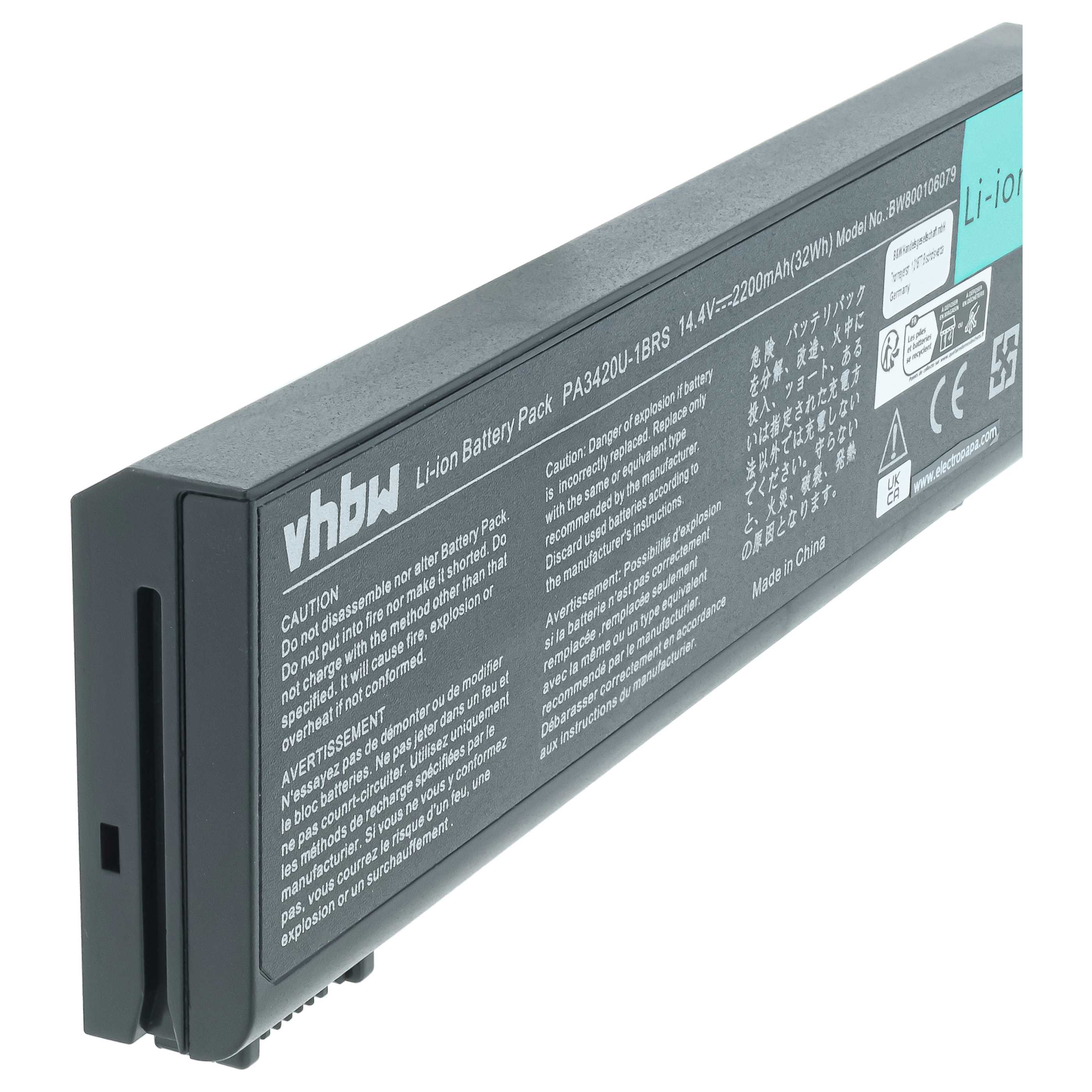 Batterie remplace Toshiba PA3420U-1BAC pour ordinateur portable Toshiba- 2200mAh 14,8V Li-ion, noir