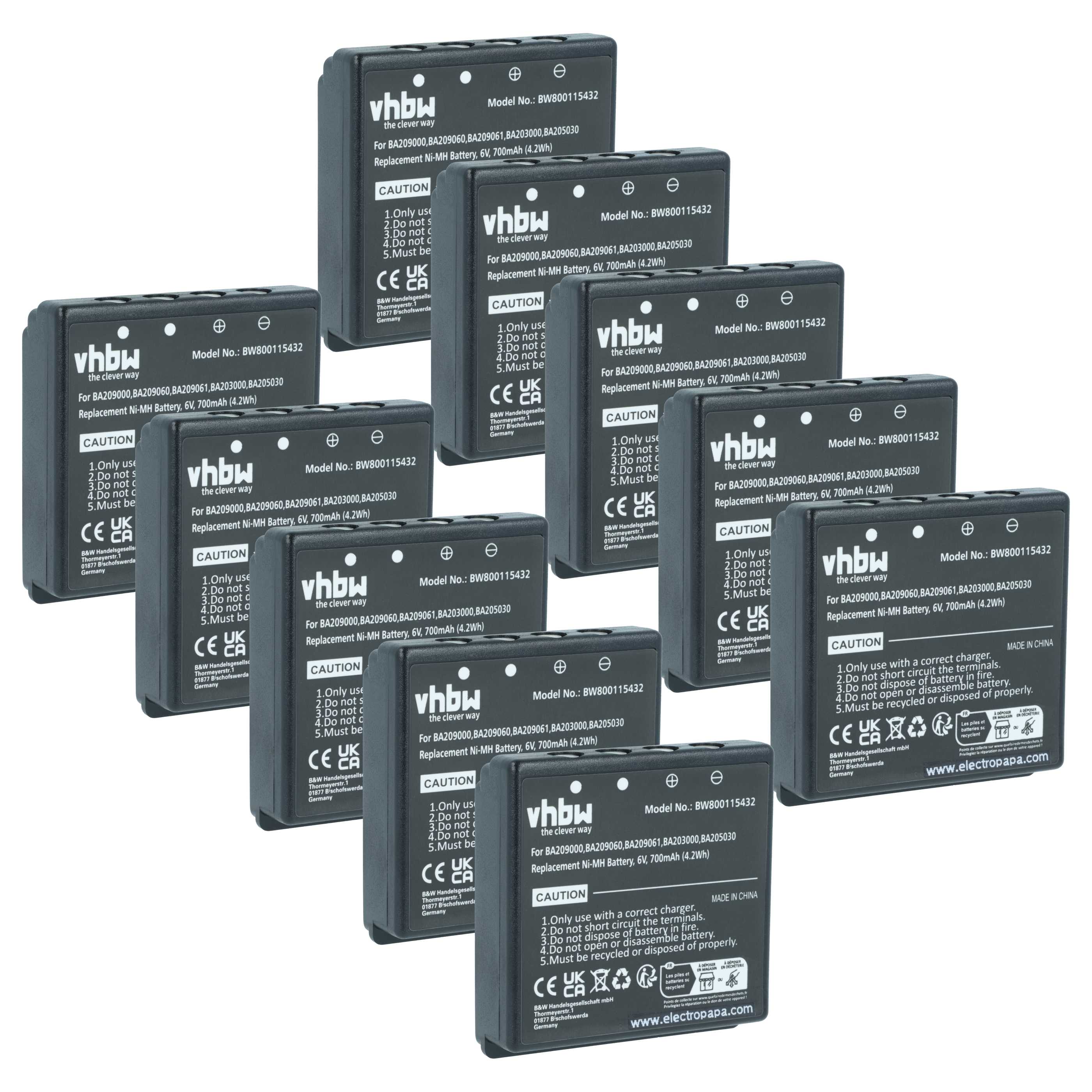 Battery (10 Piece) as Replacement for HBC BA203000, BA205030, 005-01-00615 Remote Control - 700 mAh 6 V NiMH