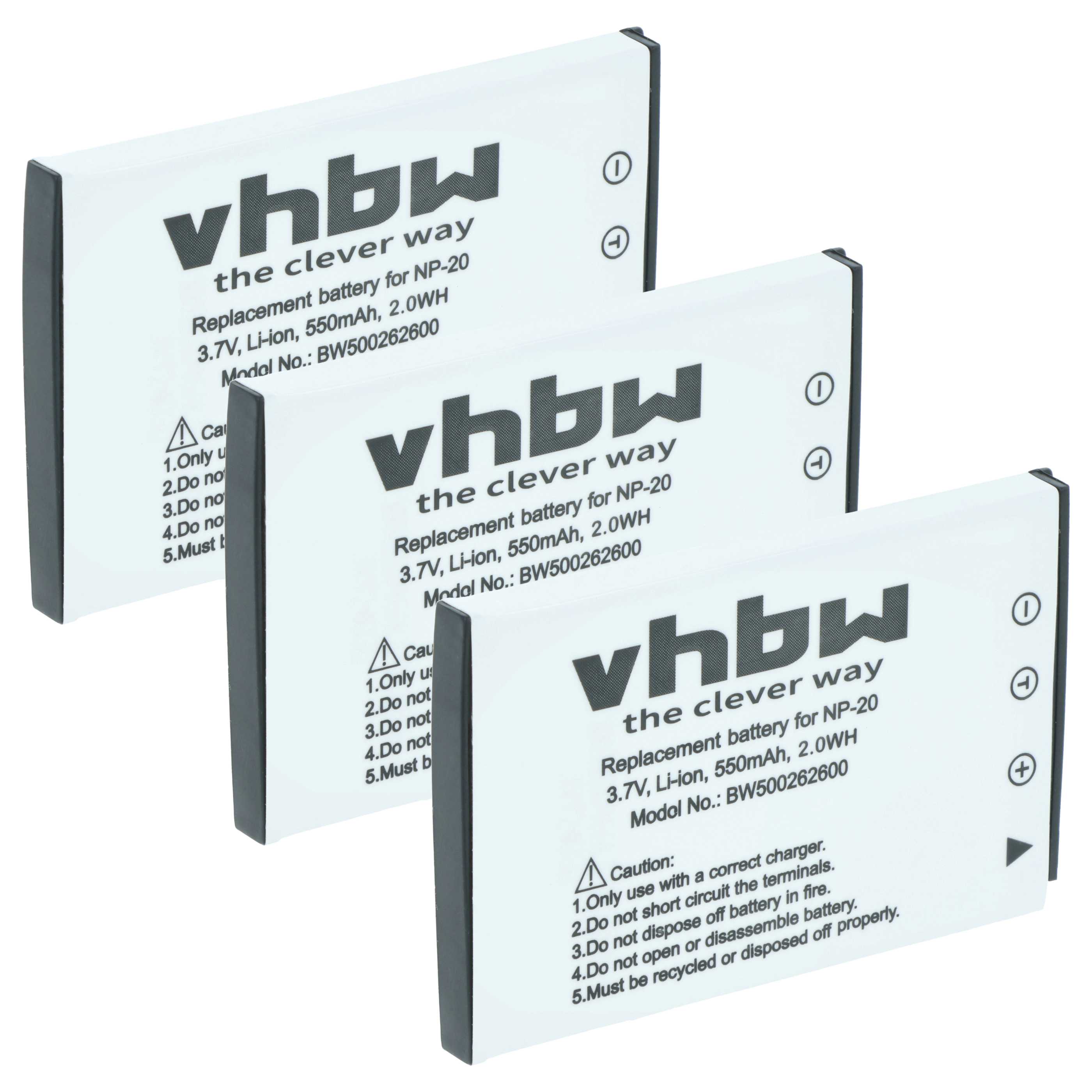 3x Battery replaces Casio NP-20DBA, NP-20 - 550mAh, 3.6V, Li-Ion