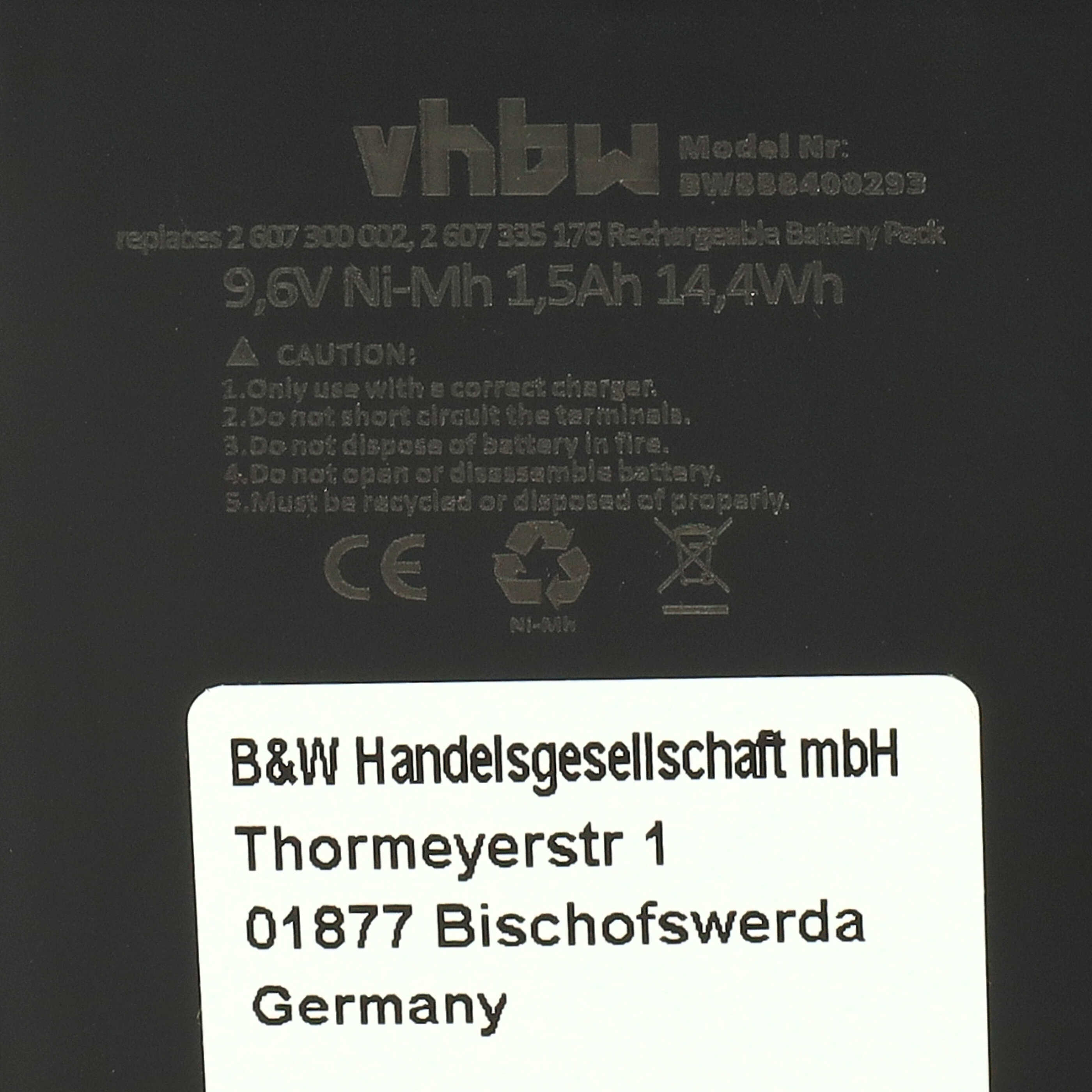 Akumulator do elektronarzędzi zamiennik Bosch 2607300002, 26073000002, 2 607 3000 002 - 1500 mAh, 9,6 V, NiMH