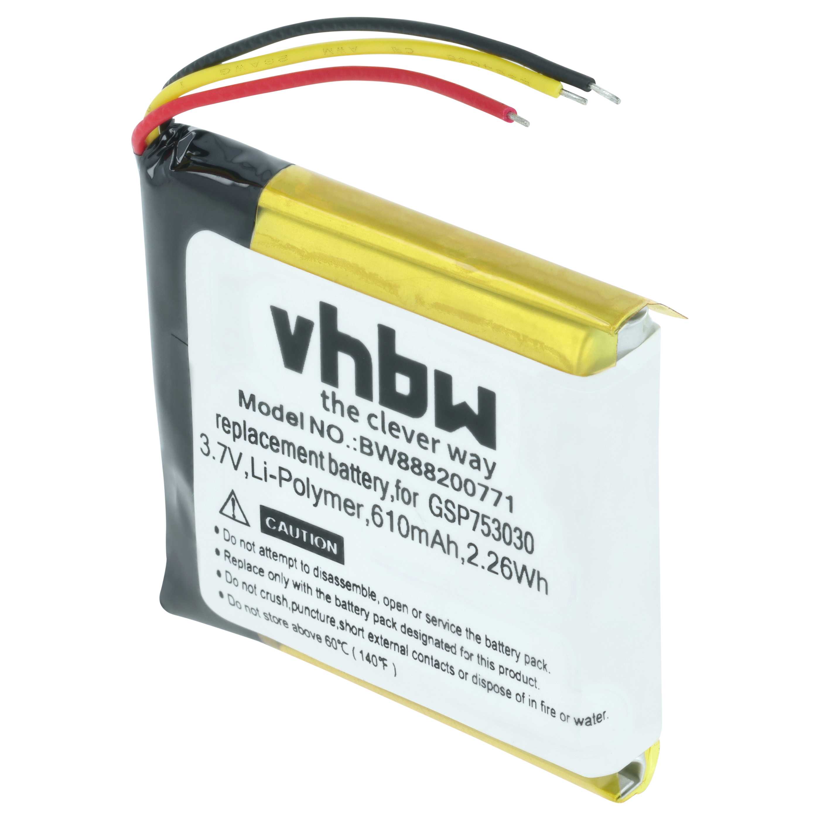Batteria sostituisce JBL GSP753030, 633331 per auricolari cuffie - 610mAh 3,7V Li-Poly