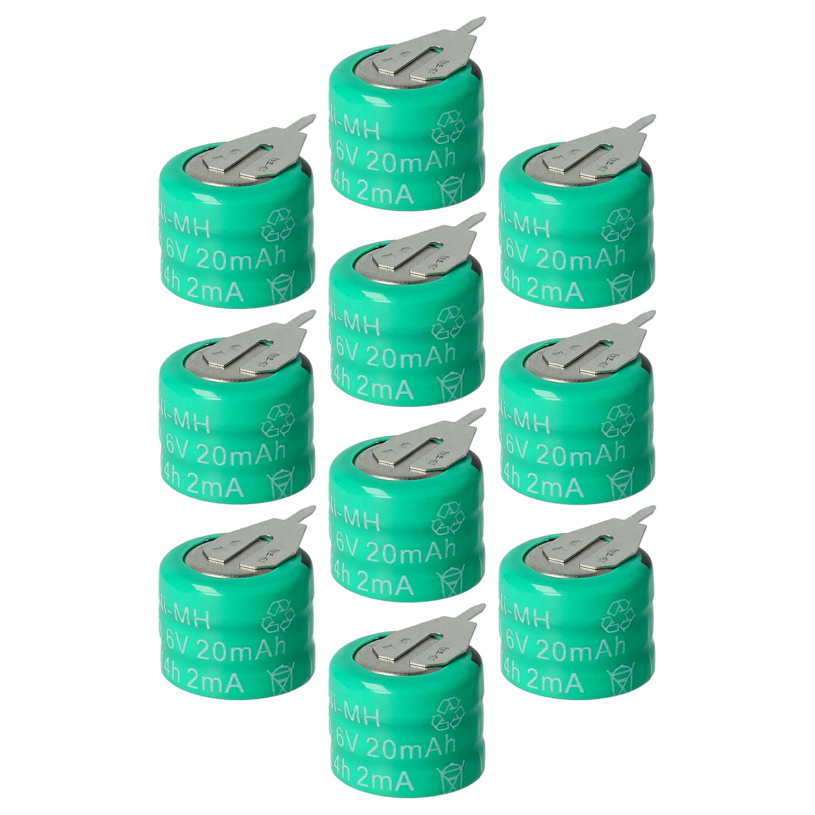 10x Button Cell Battery Type 3/V15H 2 Pins for Model Building Solar Lamps etc. - 20 mAh 3.6 V NiMH