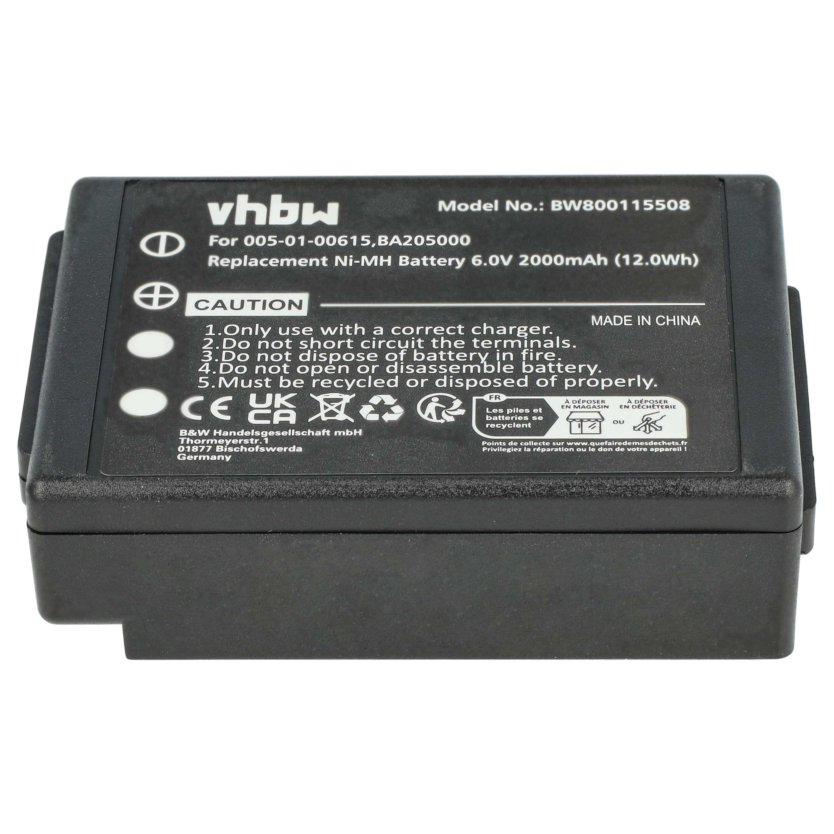Battery as Replacement for HBC 005-01-00615, BA205000, BA206000, BA205030 Remote Control - 2000 mAh 6 V NiMH