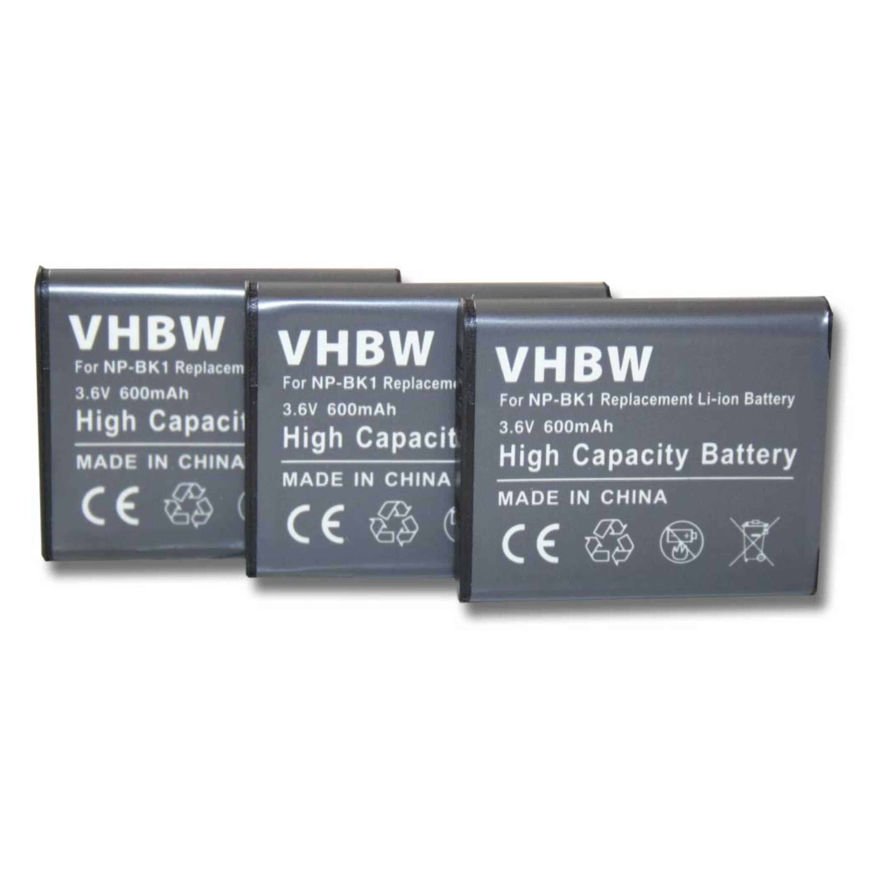 3x Battery replaces Sony NP-FK1, NP-BK1 - 600mAh, 3.6V, Li-Ion
