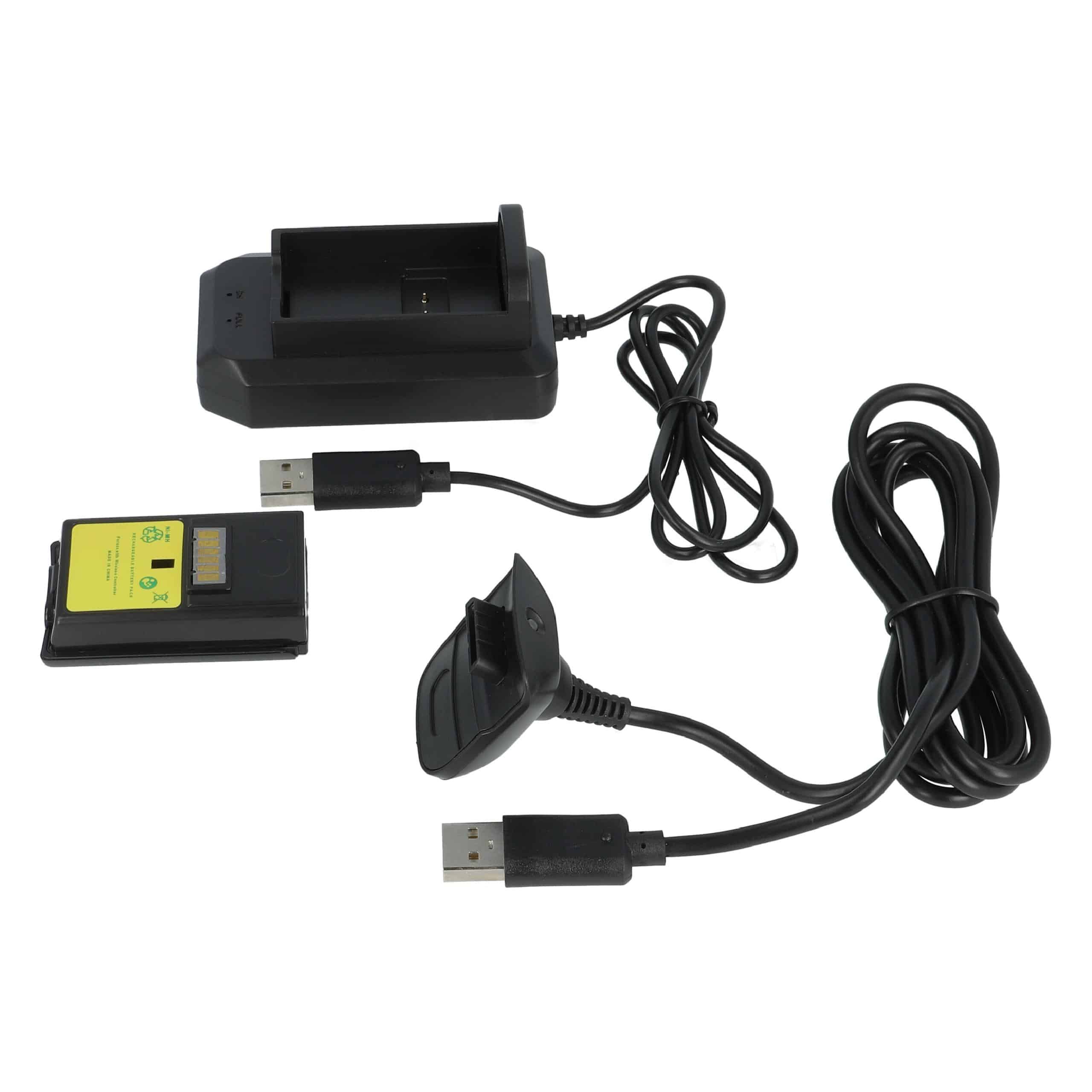 vhbw Play & Charge Kit - 1x battery, 1x charger, 1x charging cable Black