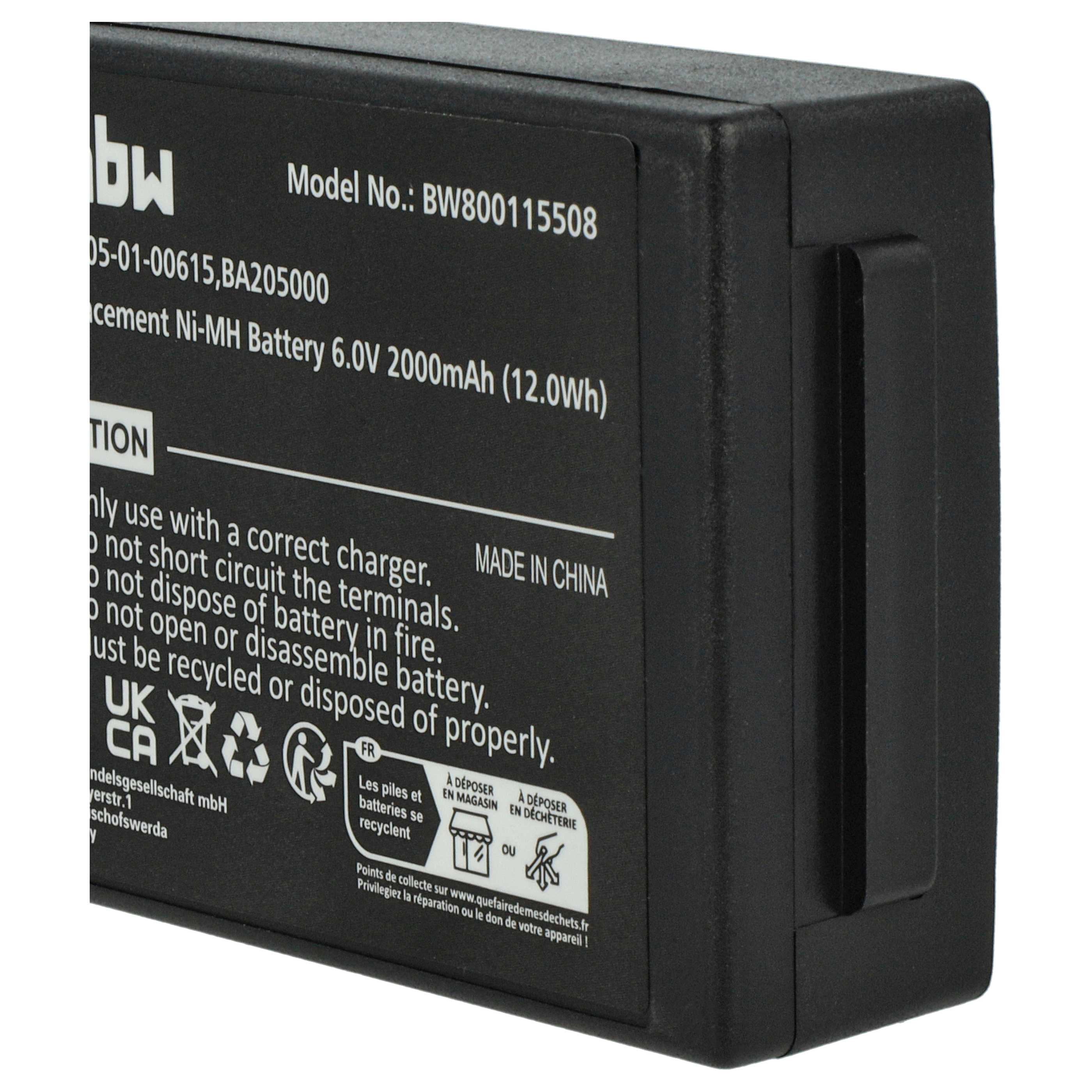 Battery as Replacement for HBC 005-01-00615, BA205000, BA206000, BA205030 Remote Control - 2000 mAh 6 V NiMH