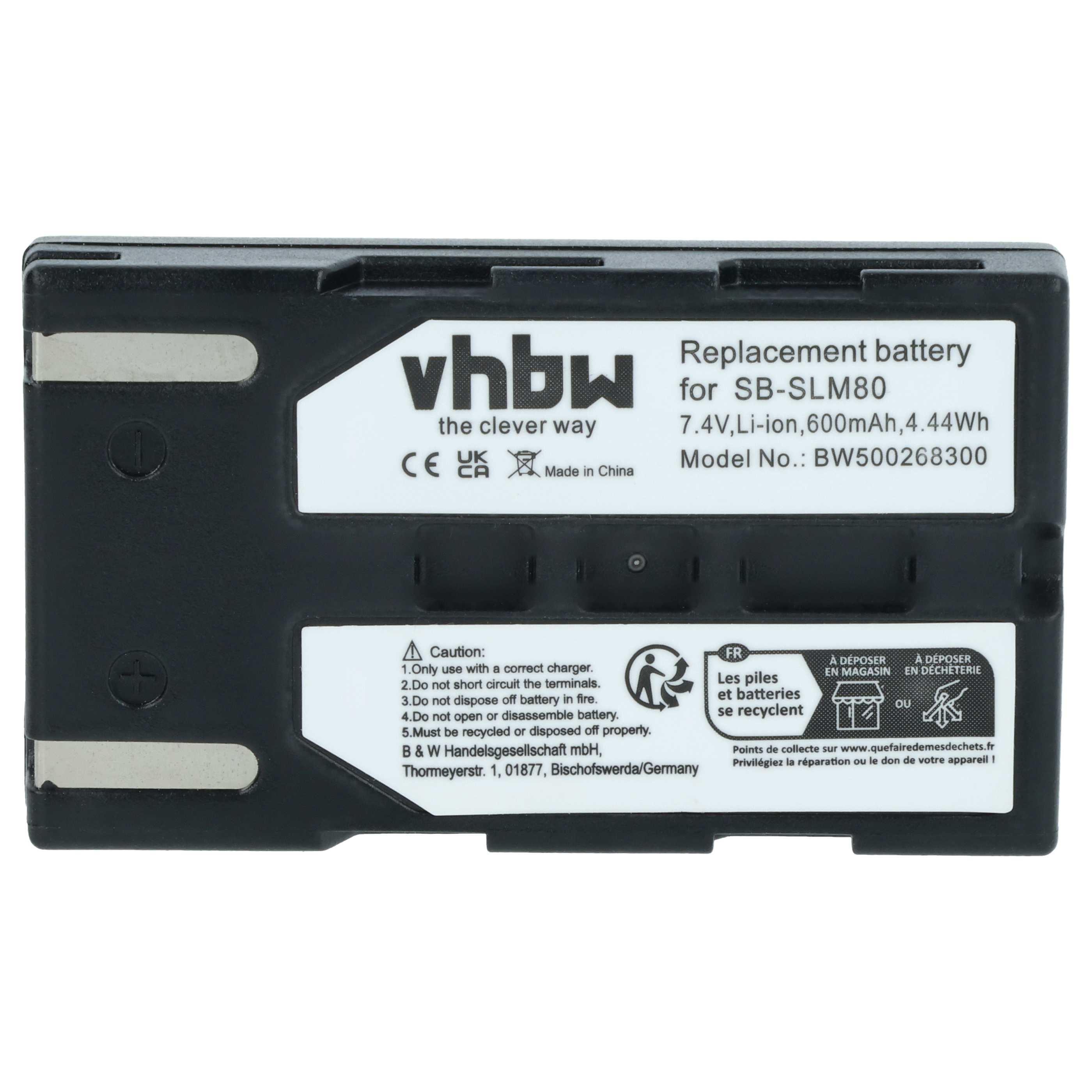 Videocamera Battery replaces Samsung SB-LSM160, SB-LSM320, SB-LSM80 - 600 mAh 7.2 V Li-Ion