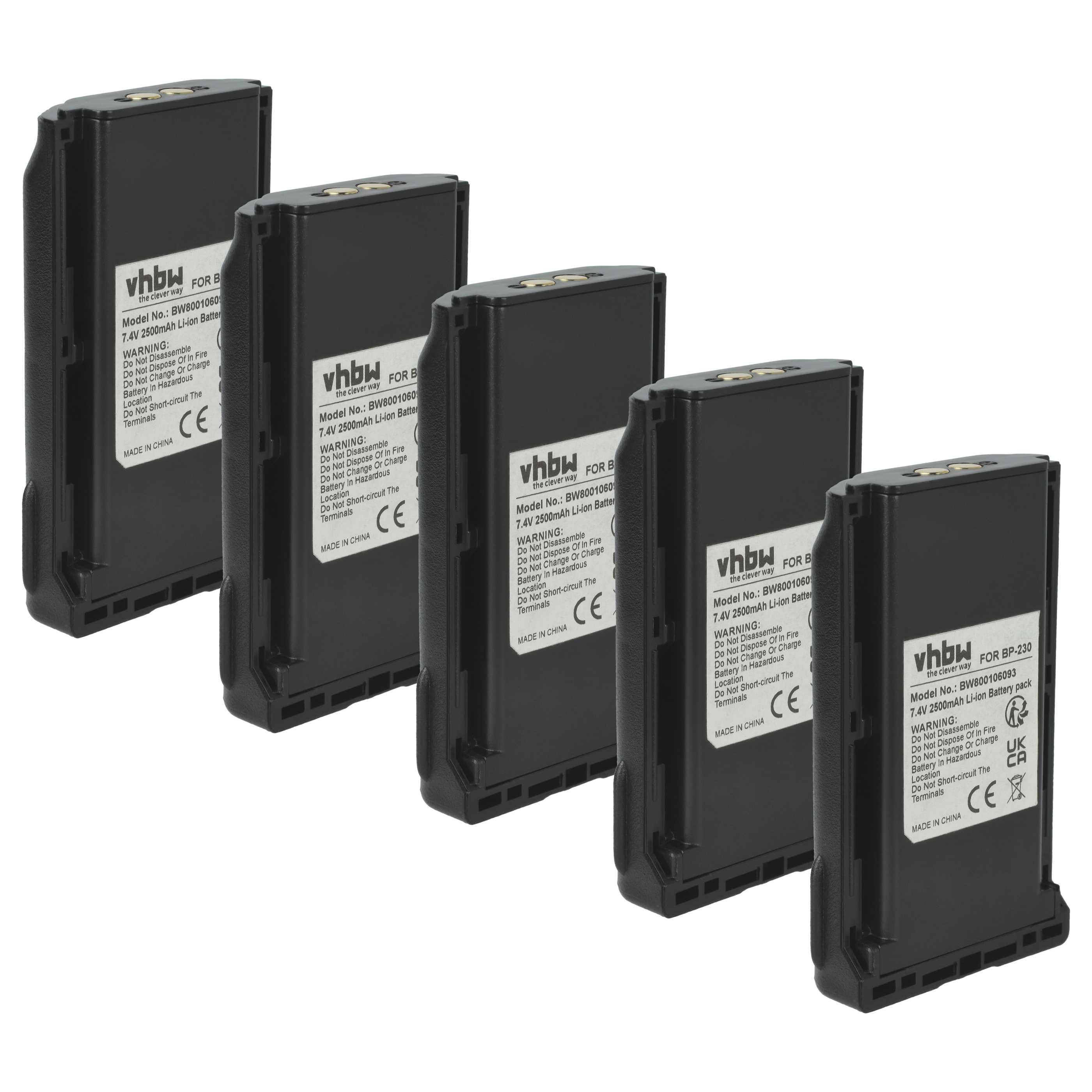 Radio 5x Battery replaces Icom BJ-2000, BP-232, BP-231, BP-231N, BP-230, BP-230N - 2500 mAh 7.4 V Li-Ion