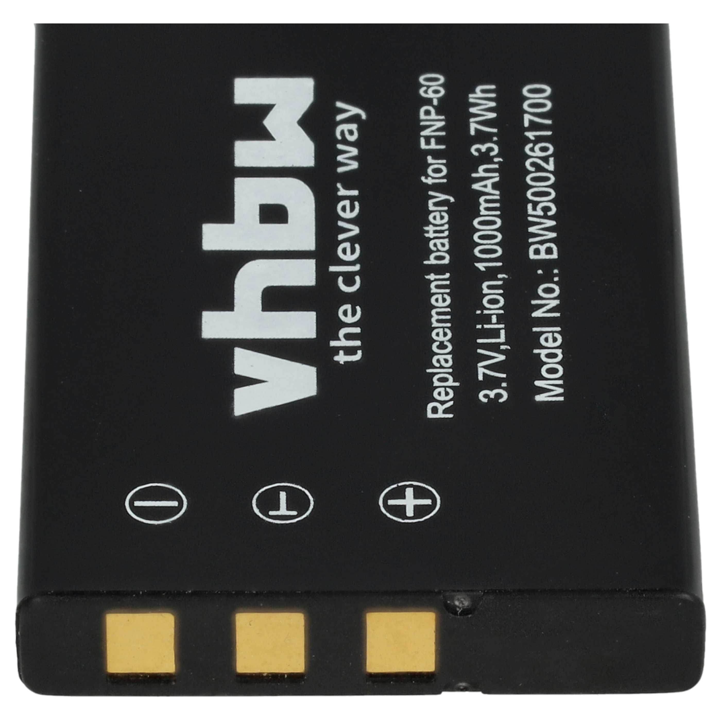 3x Battery replaces Aiptek ZPT-NP60 - 1000mAh, 3.6V, Li-Ion