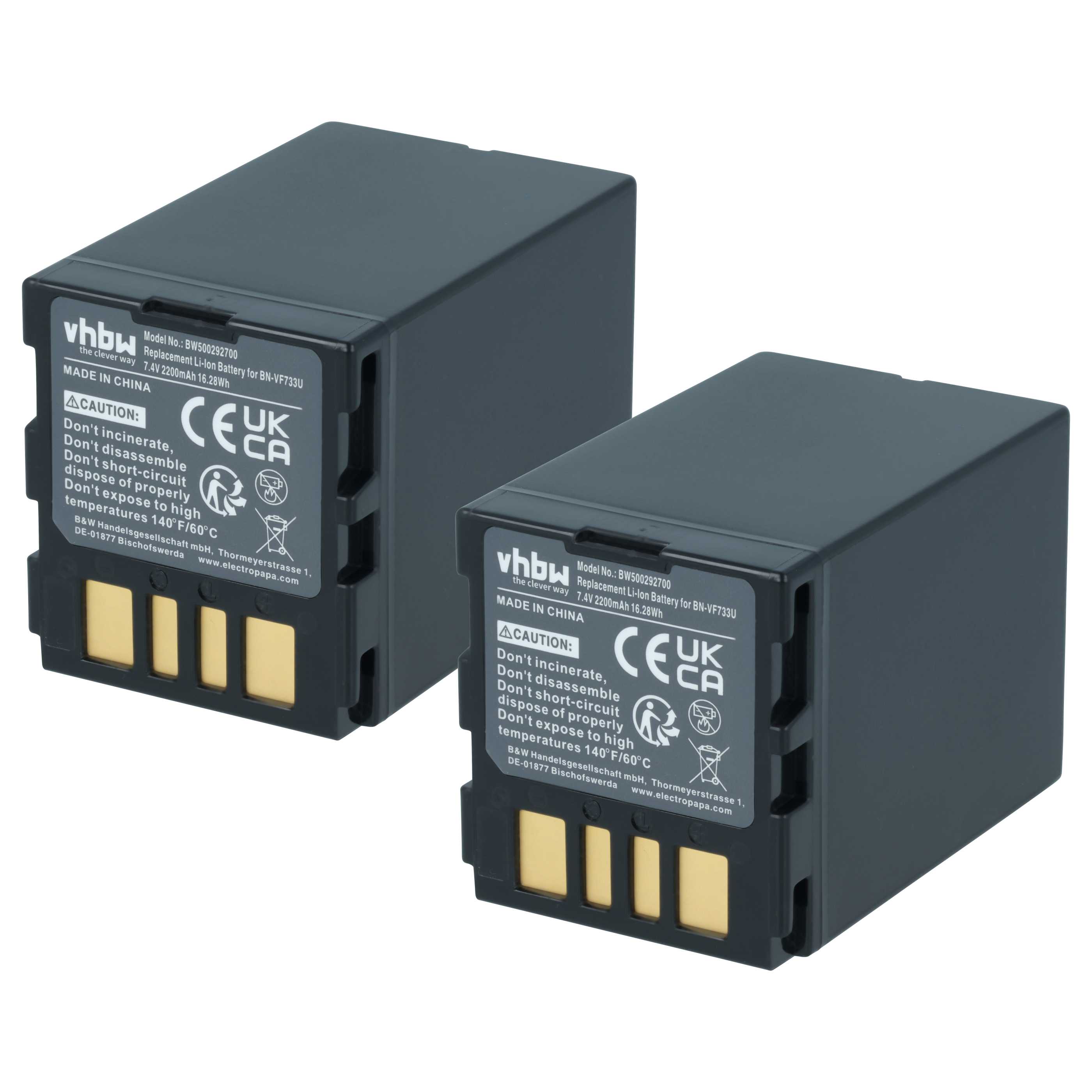 Videocamera 2x Battery replaces JVC BN-VF714, BN-VF707US, BN-VF707, BN-VF707U - 2200 mAh 7.4 V Li-Ion
