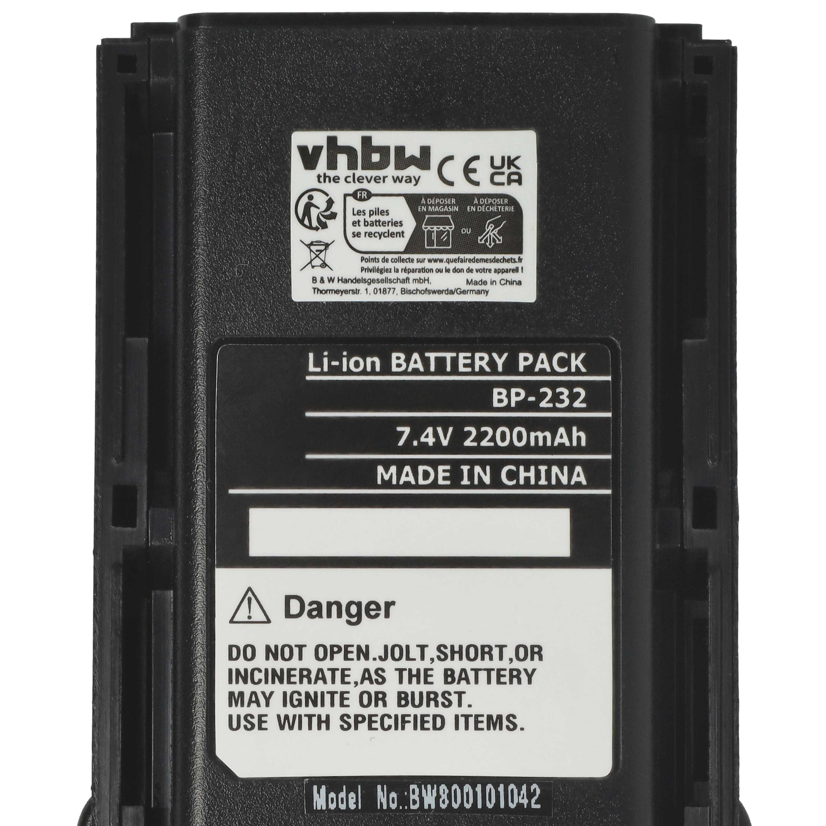 Radio 2x Battery replaces Icom BJ-2000, BP-232, BP-231, BP-231N, BP-230, BP-230N - 2200 mAh 7.4 V Li-Ion