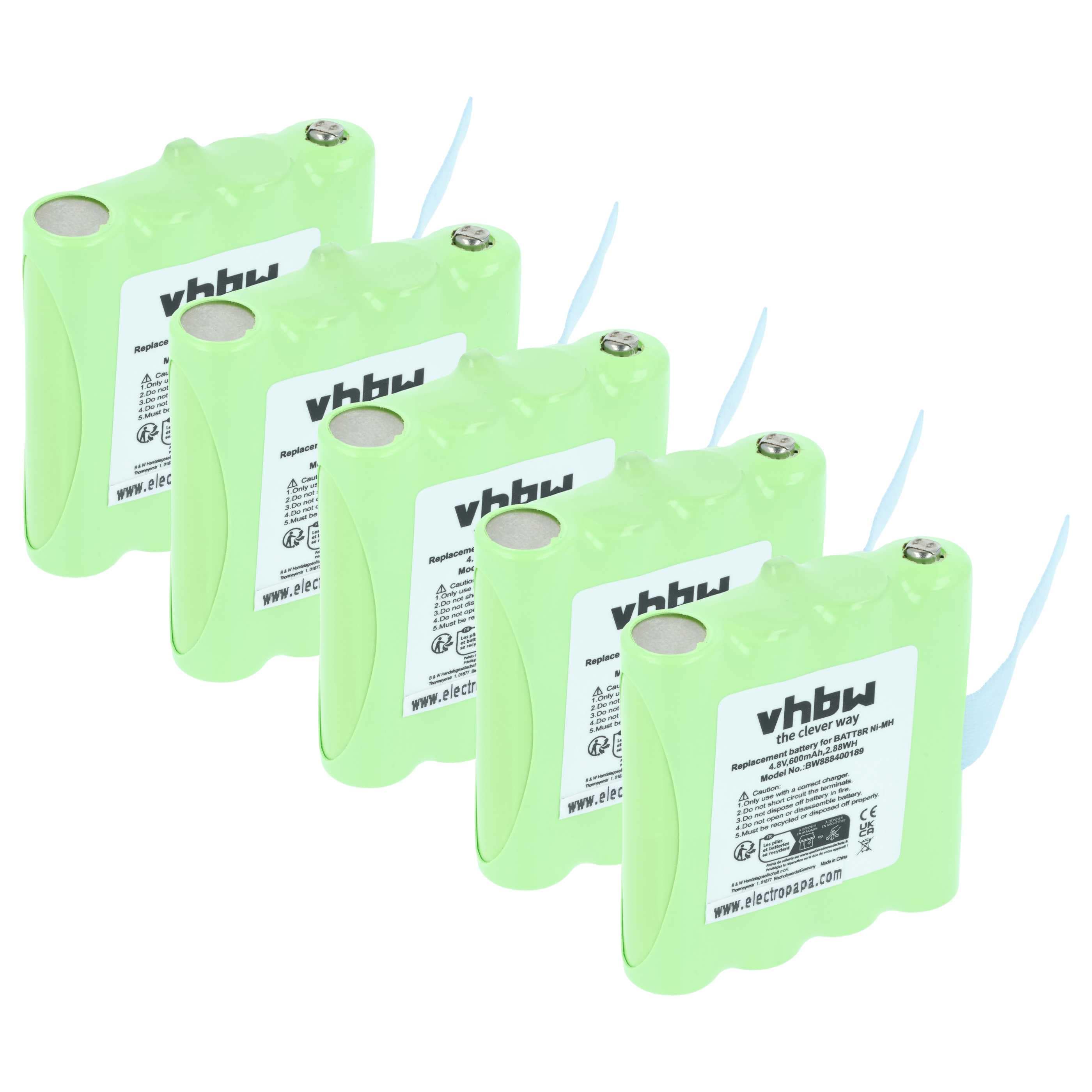 Radio 5x Battery replaces BATT8R, KEBT072A, KEBT-072-A - 600 mAh 4.8 V NiMH