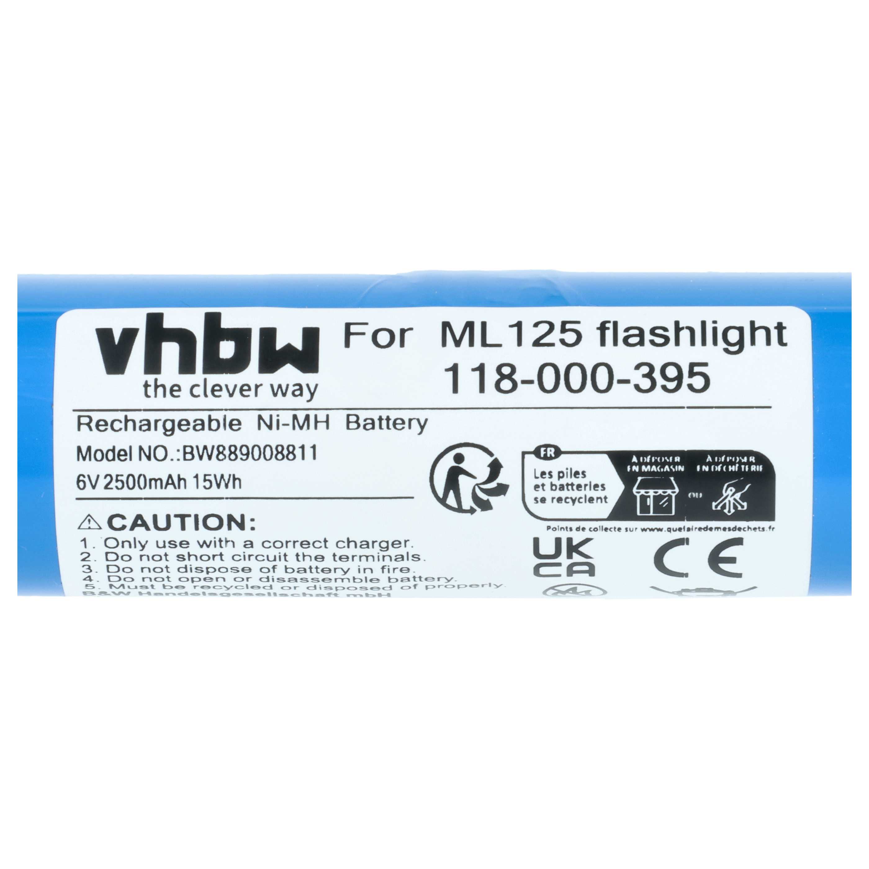 Taschenlampe-Akku als Ersatz für Maglite 118-000-395 für Maglite - 2500mAh 6V NiMH