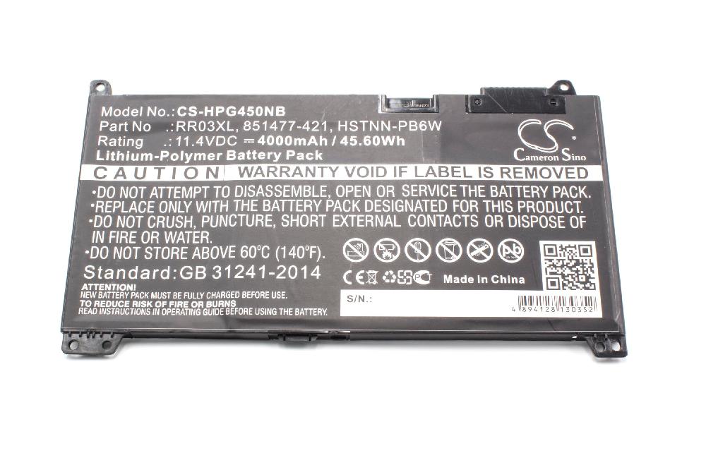 Batería reemplaza HP 2TT75UT, 2UA28UT, 2TT74UT, 851477-421 para notebook HP - 4000 mAh 11,4 V Li-poli negro