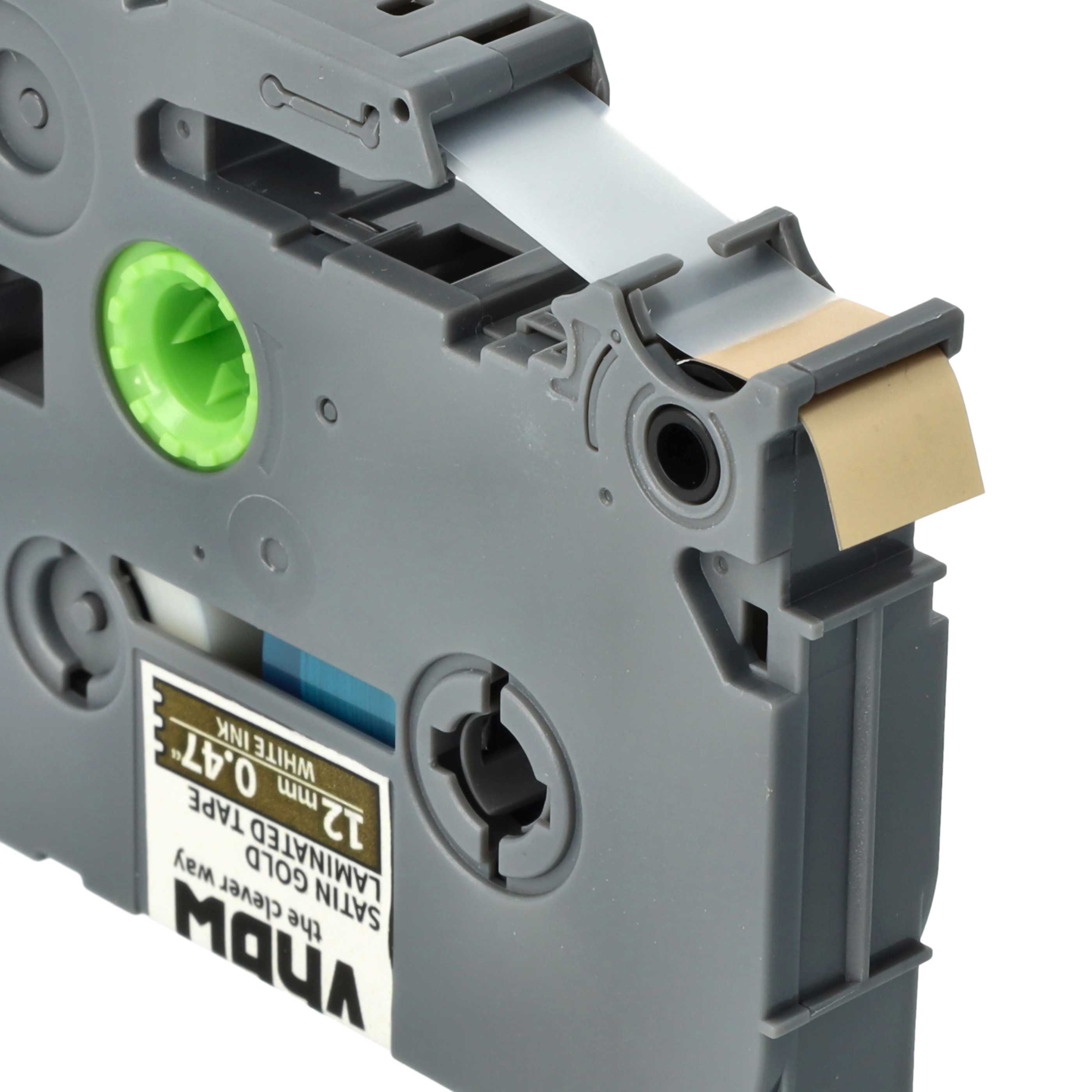 Label Tape replaces Brother TZ-MQ835, TZE-MQ835 - 12 mm White to Satin-Gold