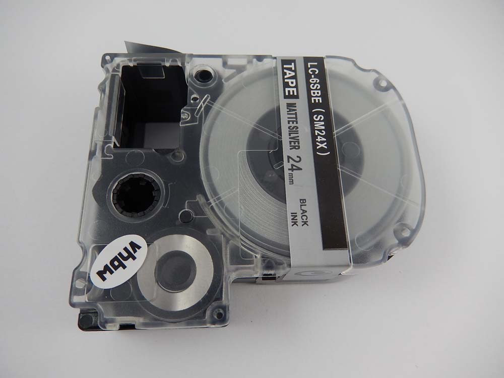 Label Tape as Replacement for Epson LC-6SBE - 24 mm Black to Silver, plastic