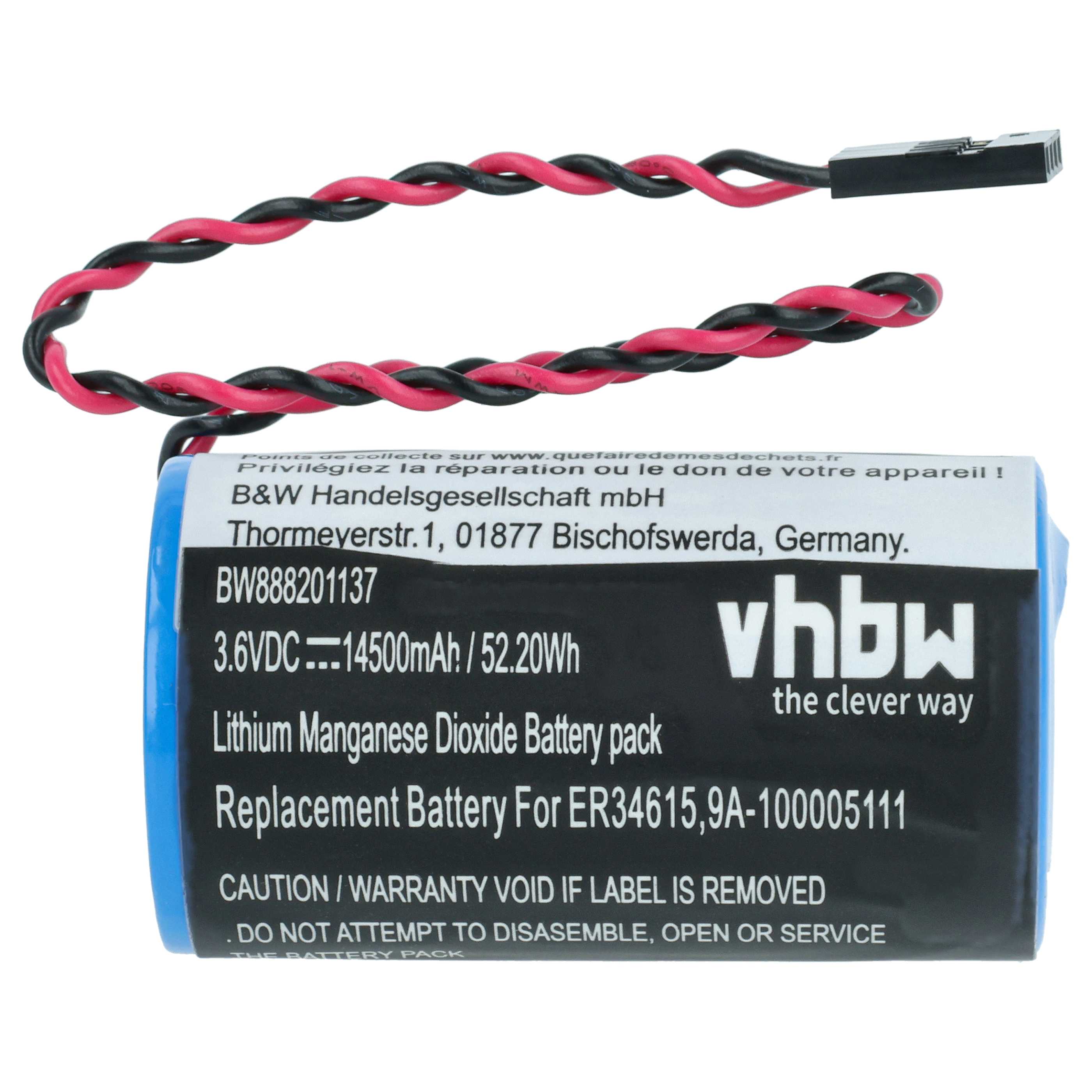 Laser 2x Battery replaces Cameron Nuflo 9A-100005111, MV-100005111, LS33600-CN1 - 14500 mAh 3.6 V Li-MnO2