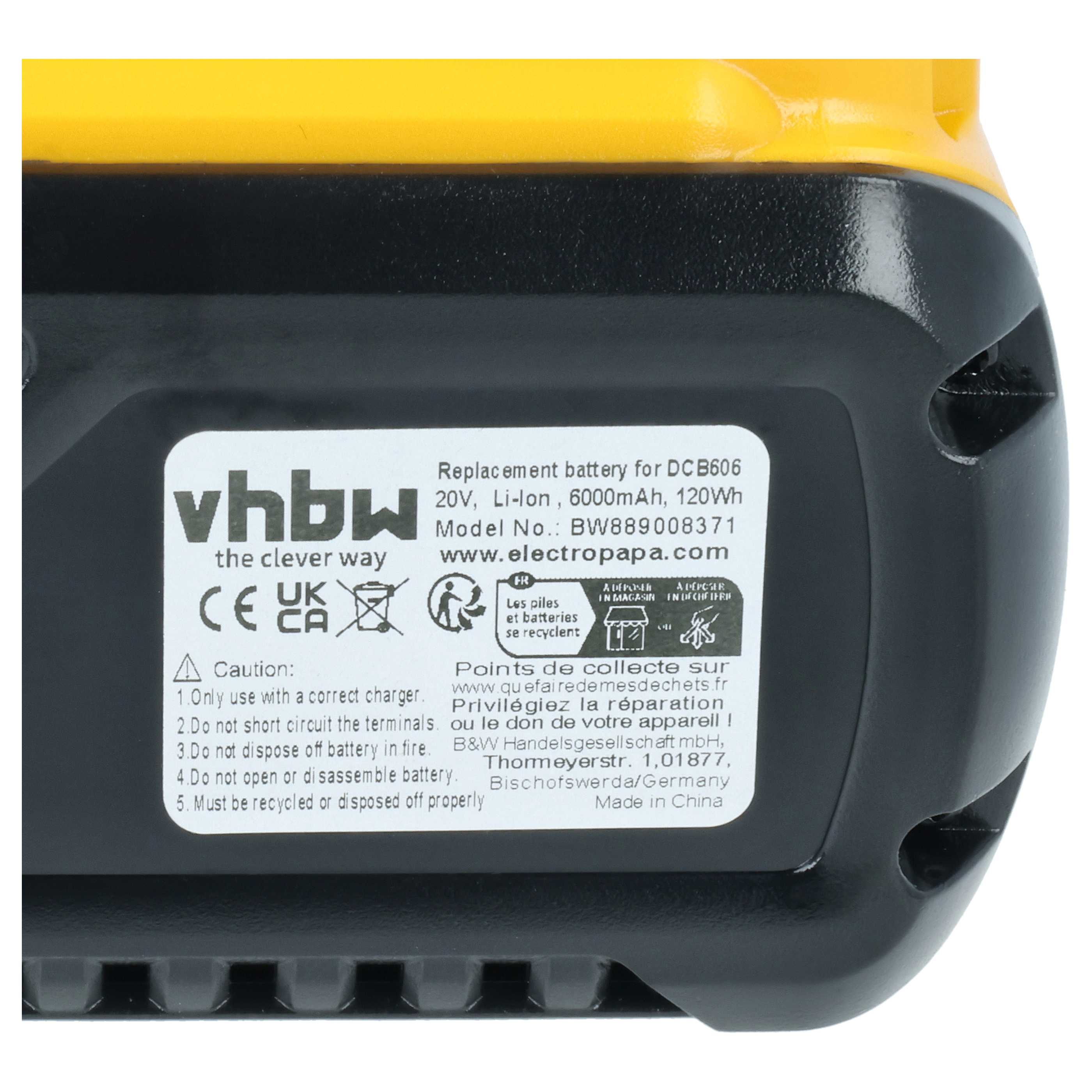 Akku 20V als Ersatz für Dewalt DCB606 - 6000mAh, Li-Ion