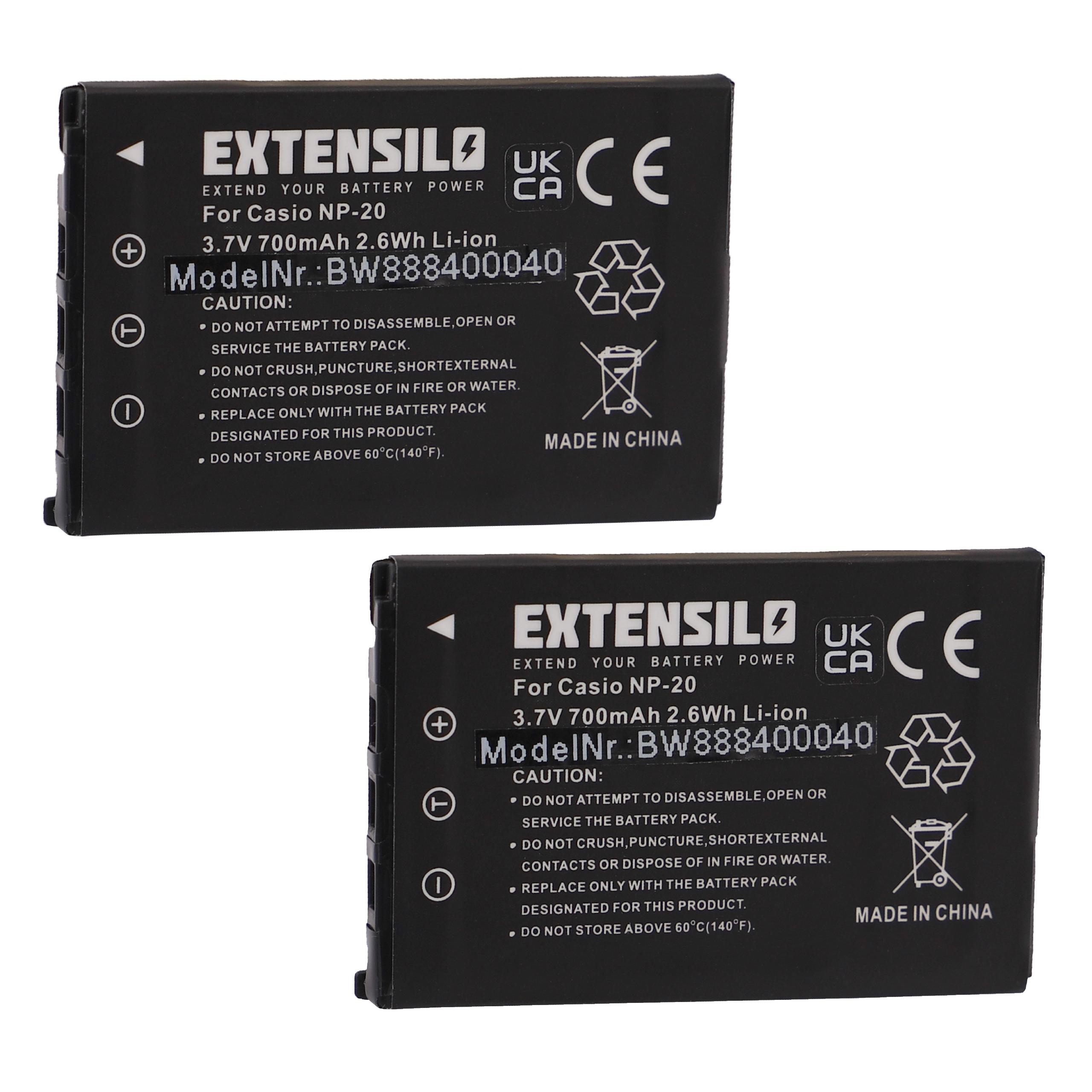 2x Battery replaces Casio NP-20 - 700mAh, 3.7V, Li-Ion