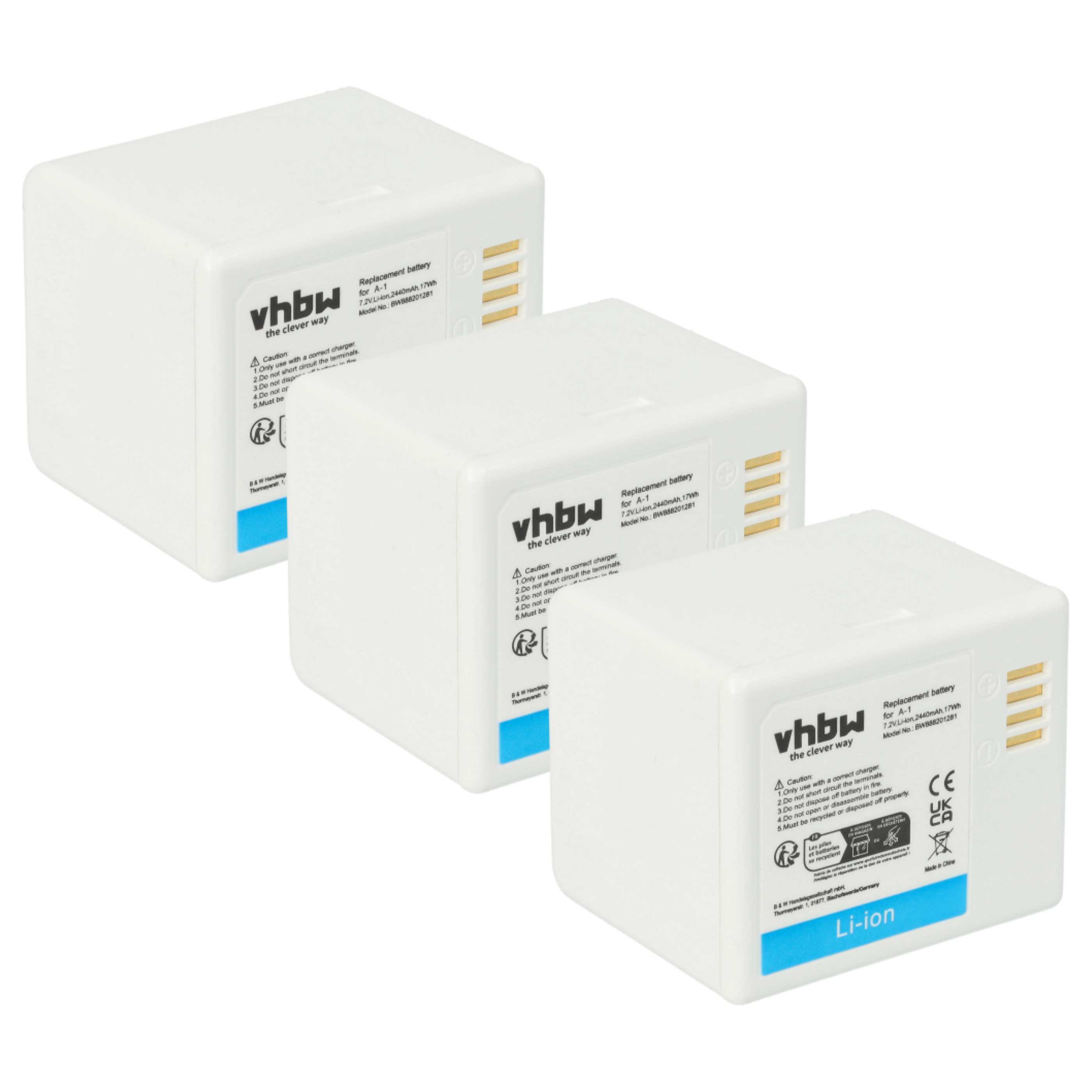 3x Batteria sostituisce Netgear / Arlo A-1B, 308-10047-01, A-1, 308-10029-01 per spy cam - 2200mAh 7,2V Li-Ion
