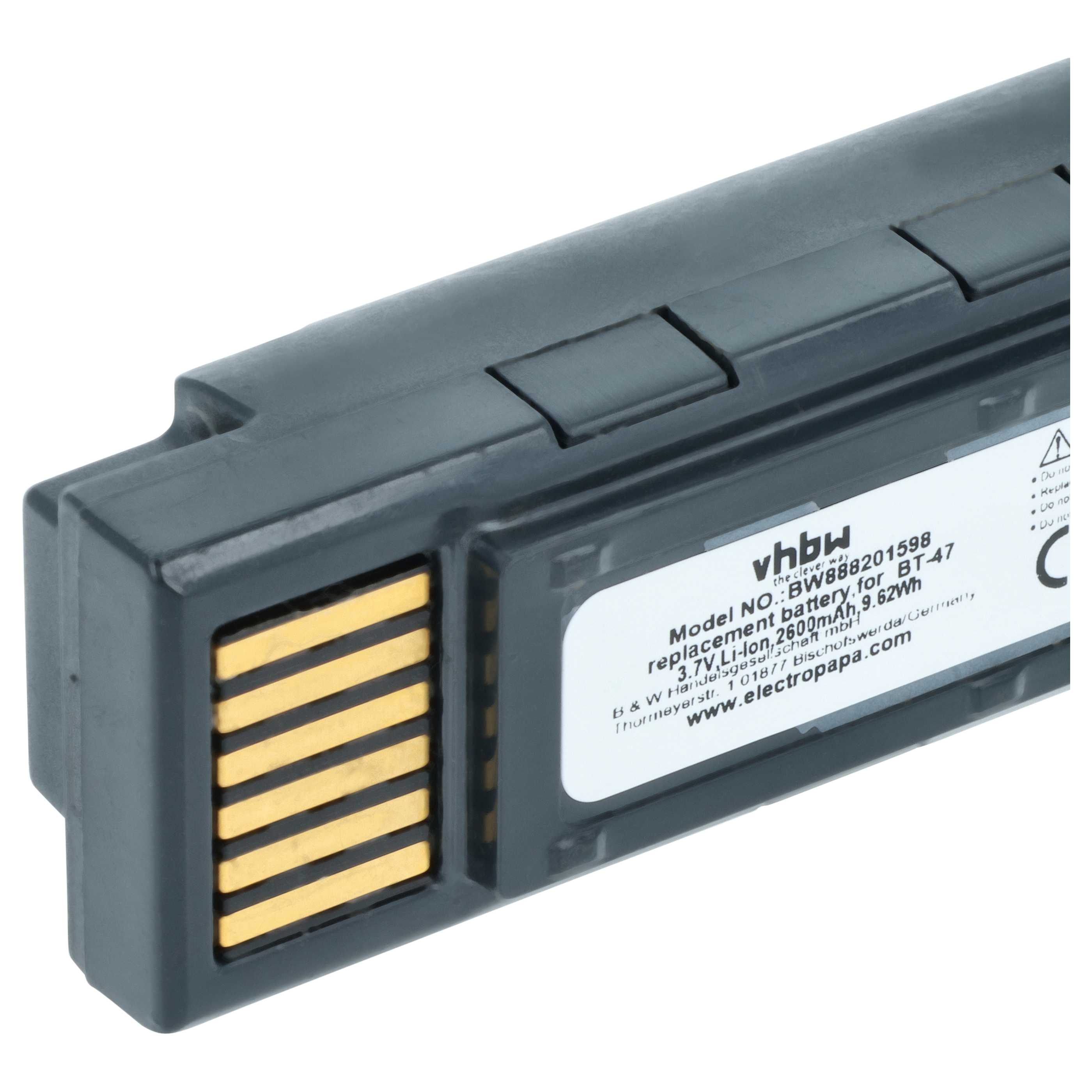 Batería reemplaza Datalogic 128004721, BT-47, RBP-GM45 para escáner código de barras (2600 mAh, 3,7 V, Li-Ion)
