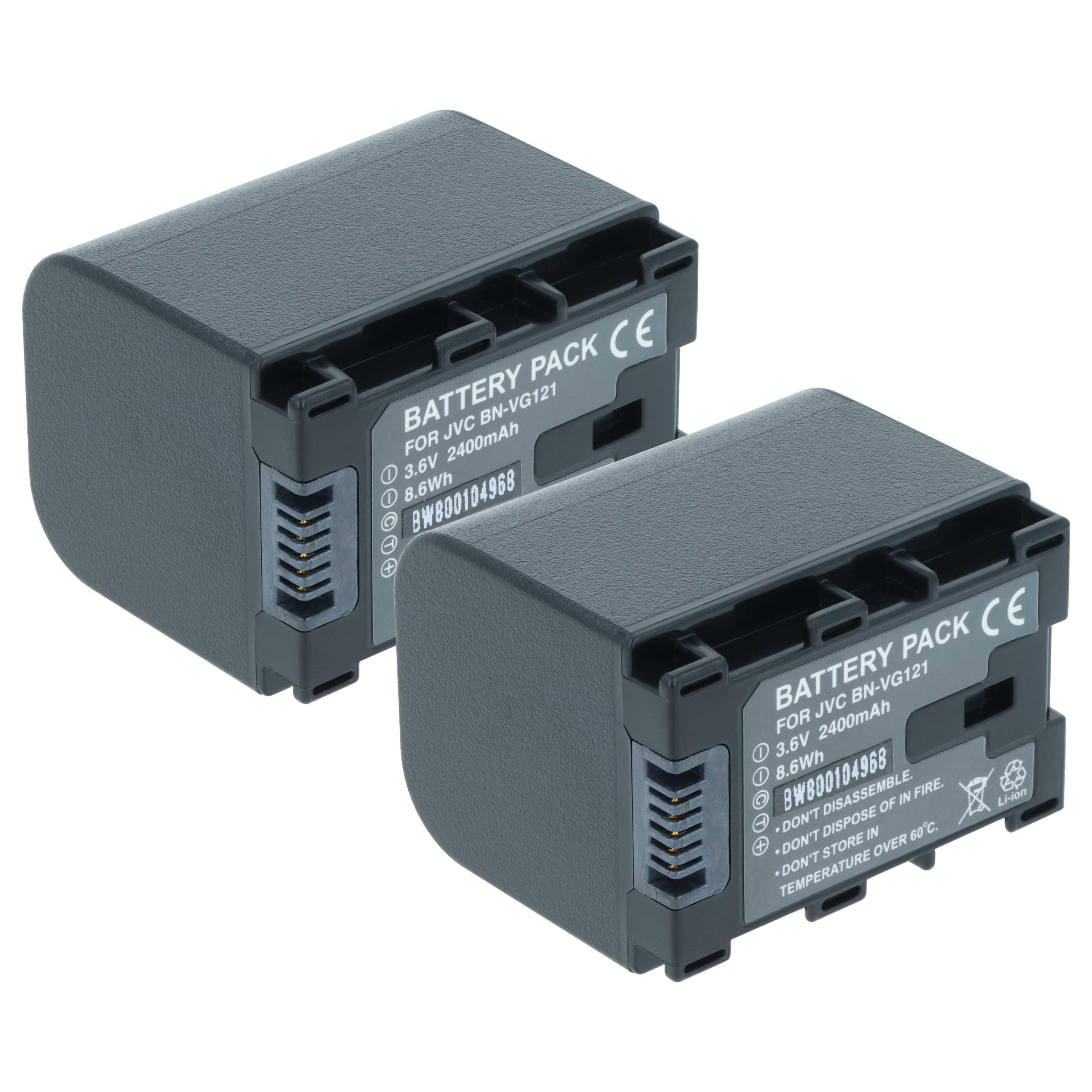 Videocamera 2x Battery replaces JVC BN-VG121, BN-VG121AC, BN-VG121E, BN-VG121SU - 2400 mAh 3.6 V Li-Ion