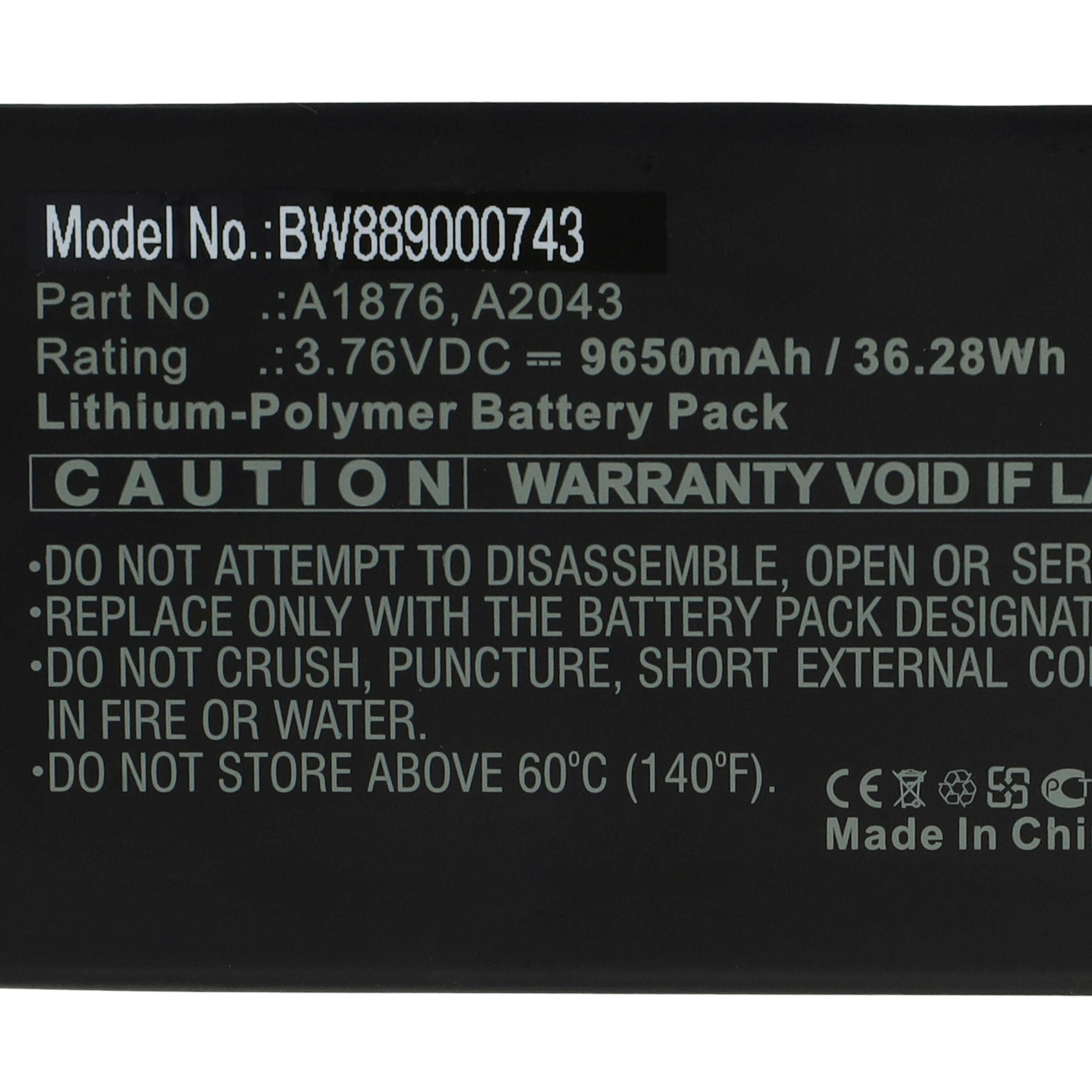 Batterie remplace Apple A1876, A2043 pour tablette - 9650mAh 3,76V Li-polymère