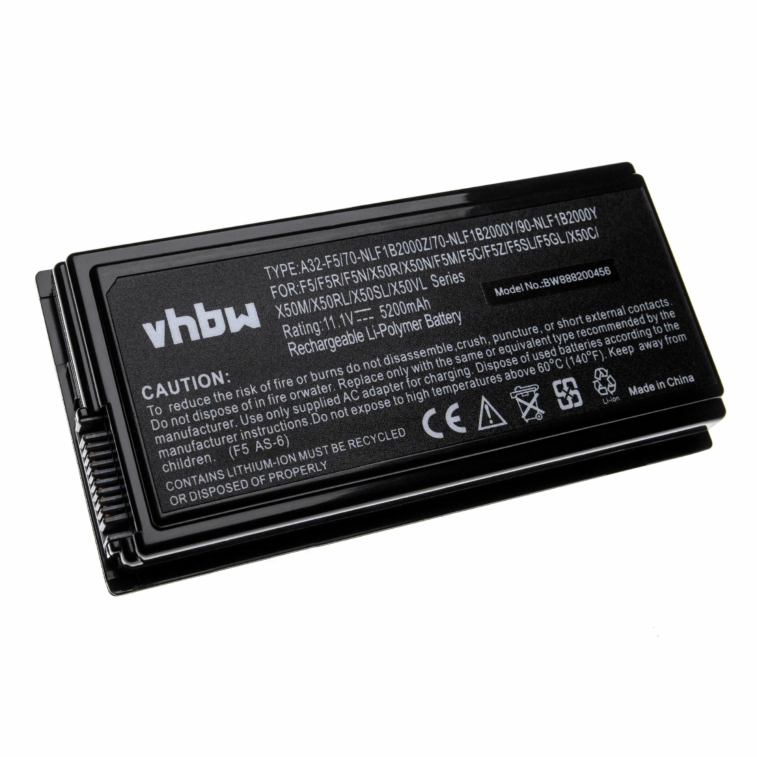 Batterie remplace Asus 70-NLF1B2000, 70-NLF1B2000Y pour ordinateur portable - 5200mAh 11,1V Li-polymère, noir