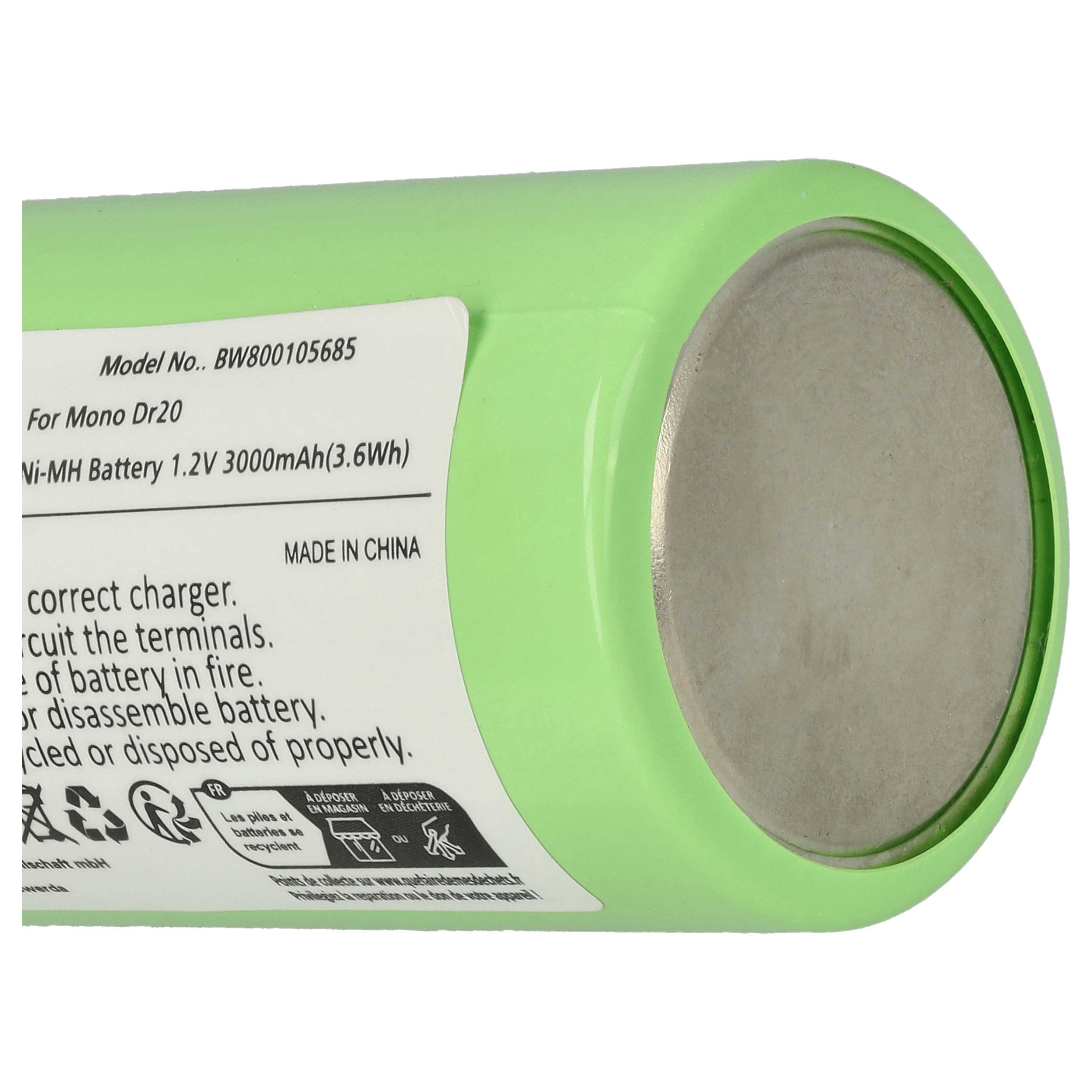 Radio 2x Battery replaces HR20, D, LR20, KR20, R20, Mono - 3000 mAh 1.2 V NiMH