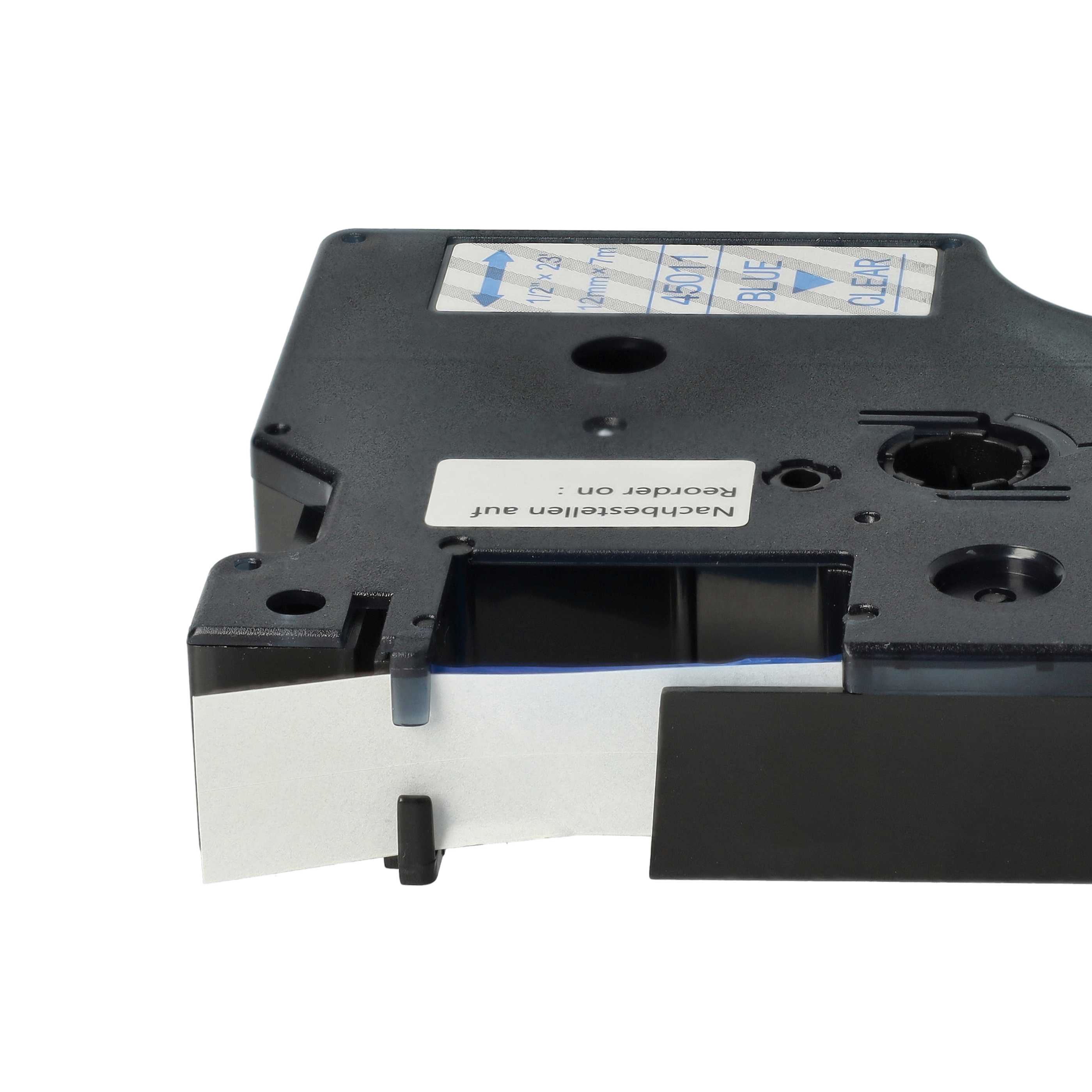 Label Tape replaces Dymo D1, 45011 - 12 mm Blue to Transparent