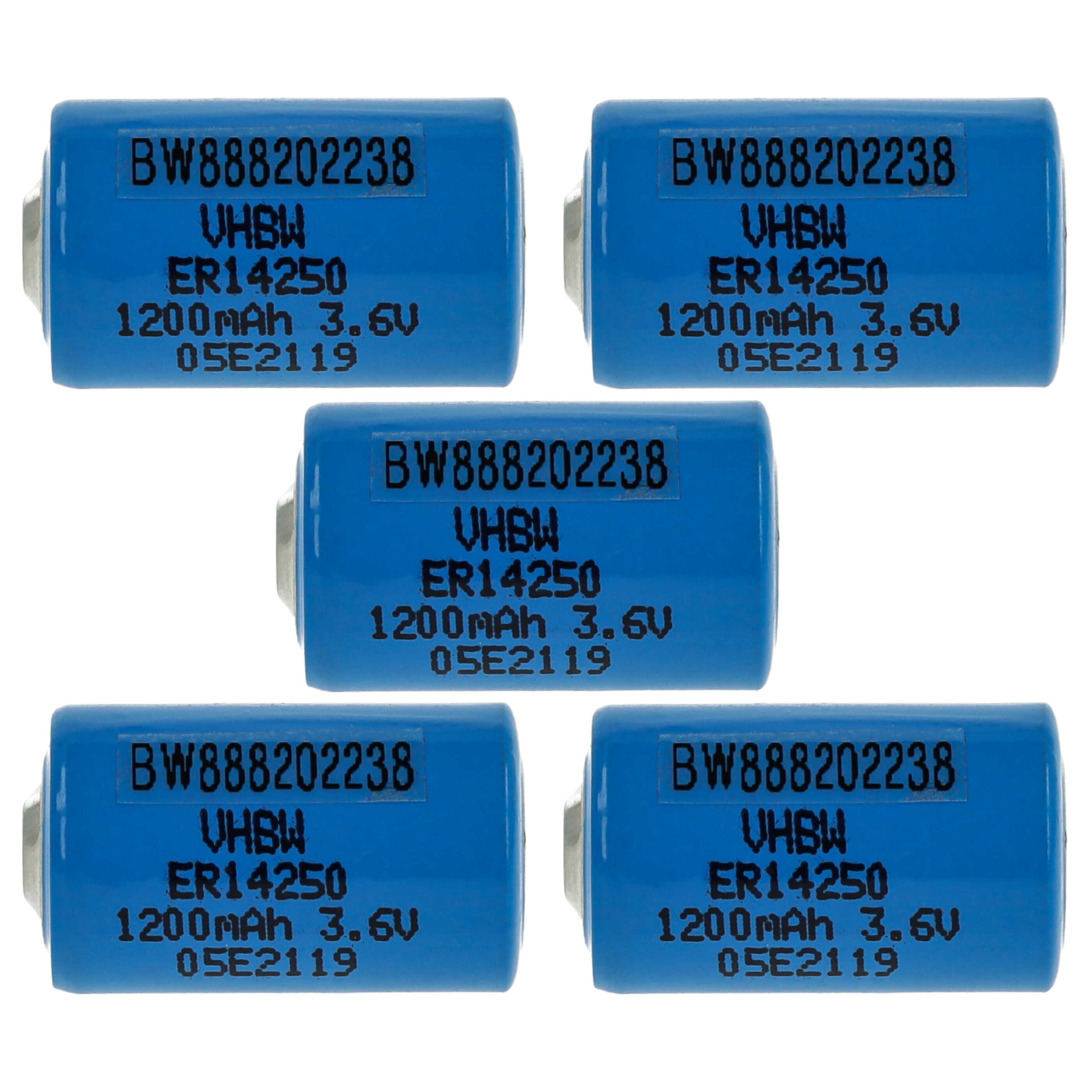 5x Bateria ER14250 zamiennik 1/2AA, 1770-XZ, 3B26, 418-0076, 60-0576-100 - 1200 mAh 3,6 V Li-SOCl2