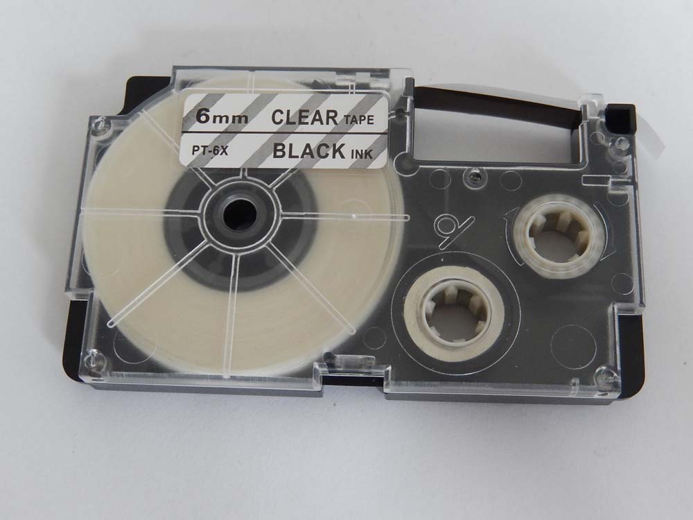 Label Tape as Replacement for Casio XR-6X1, XR-6X - 6 mm Black to Transparent