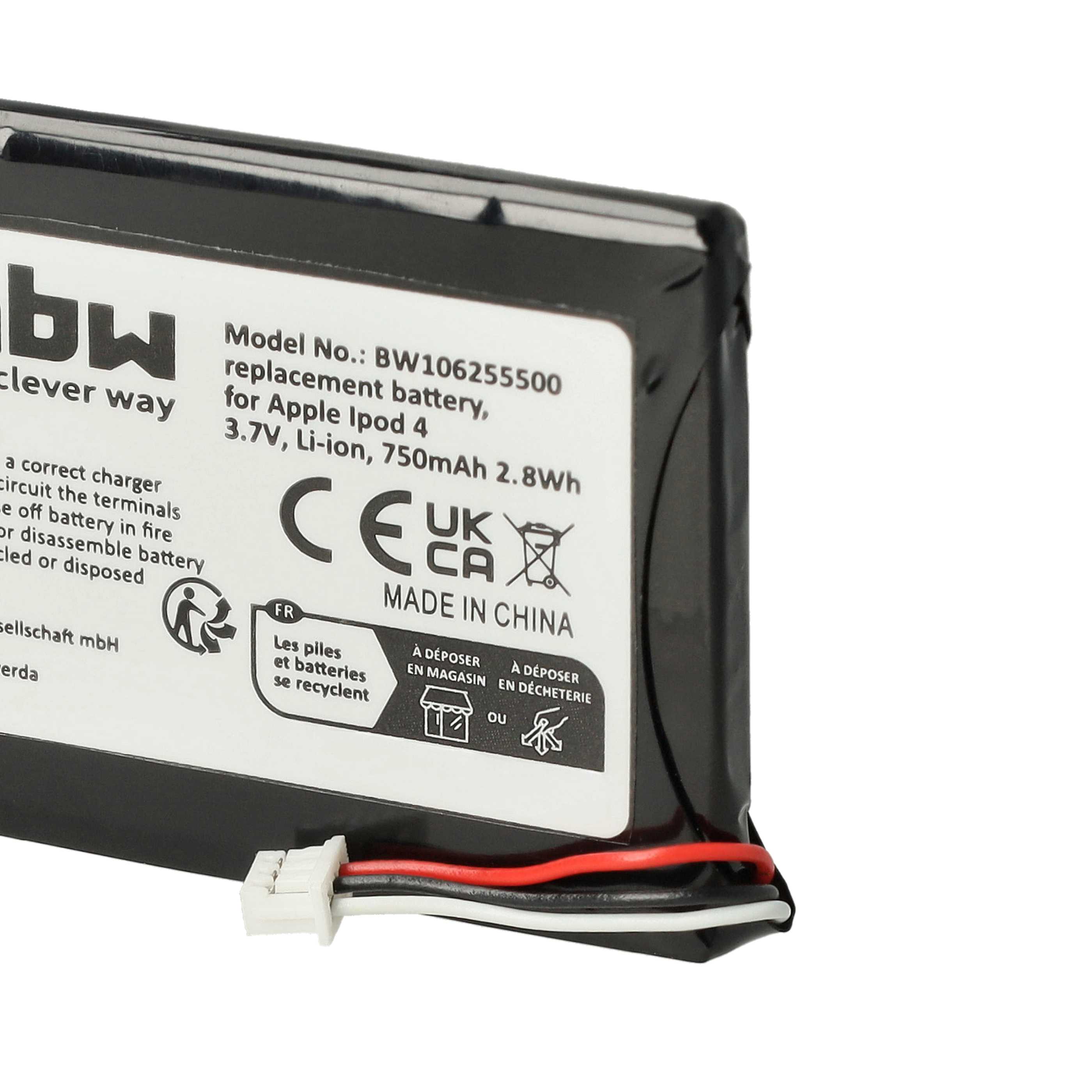 MP3-Player Battery Replacement for Apple 616-0206, 616-0215, 616-0198, 616-0183 - 750mAh 3.7V Li-Ion