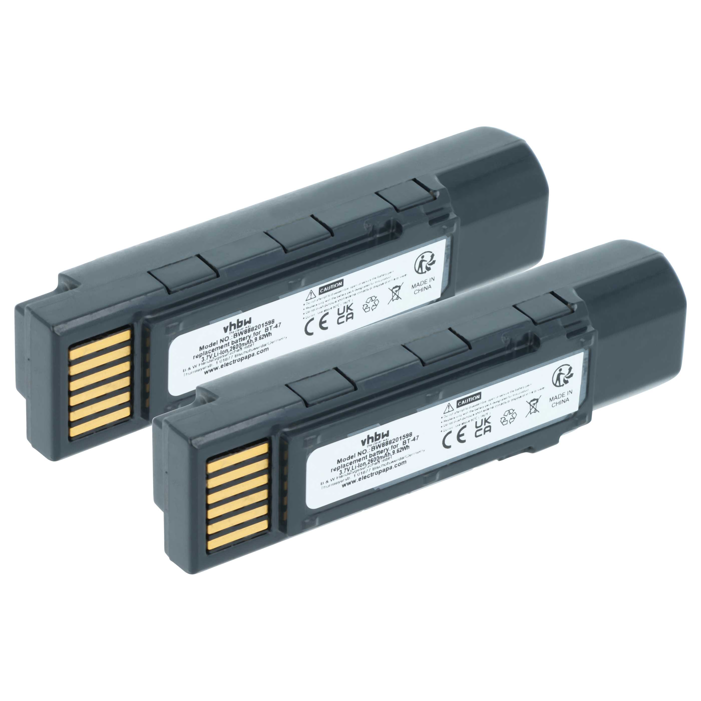 2x Batería reemplaza Datalogic 128004721, BT-47 para escáner código de barras (2600 mAh, 3,7 V, Li-Ion)