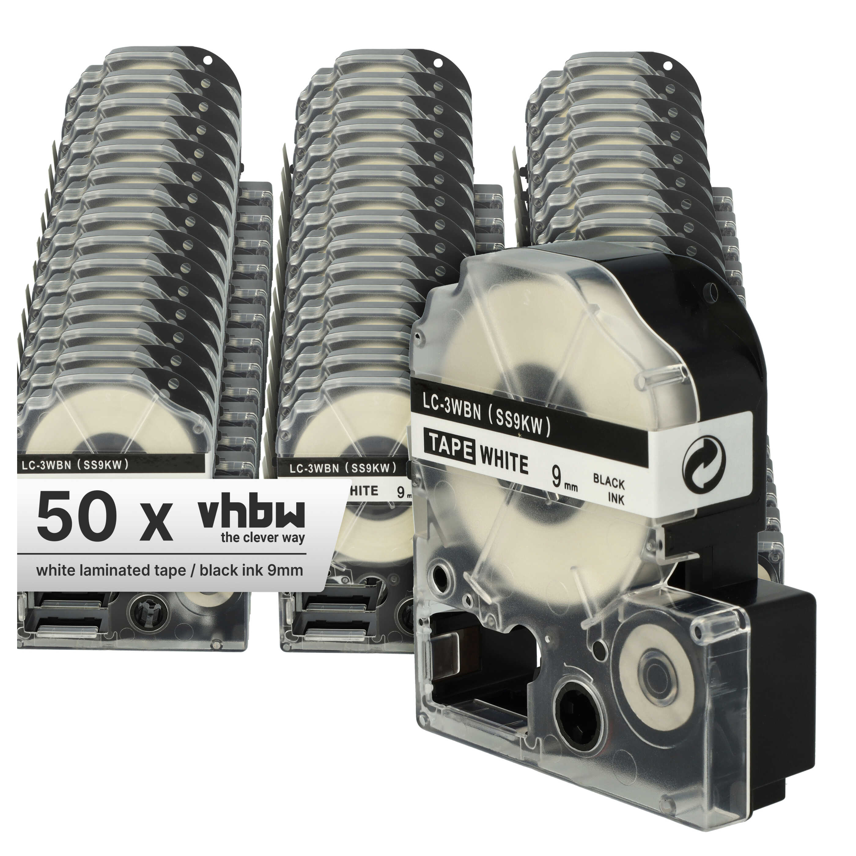 50x Label Tape replaces Epson LC-3WBN - 9 mm Black to White