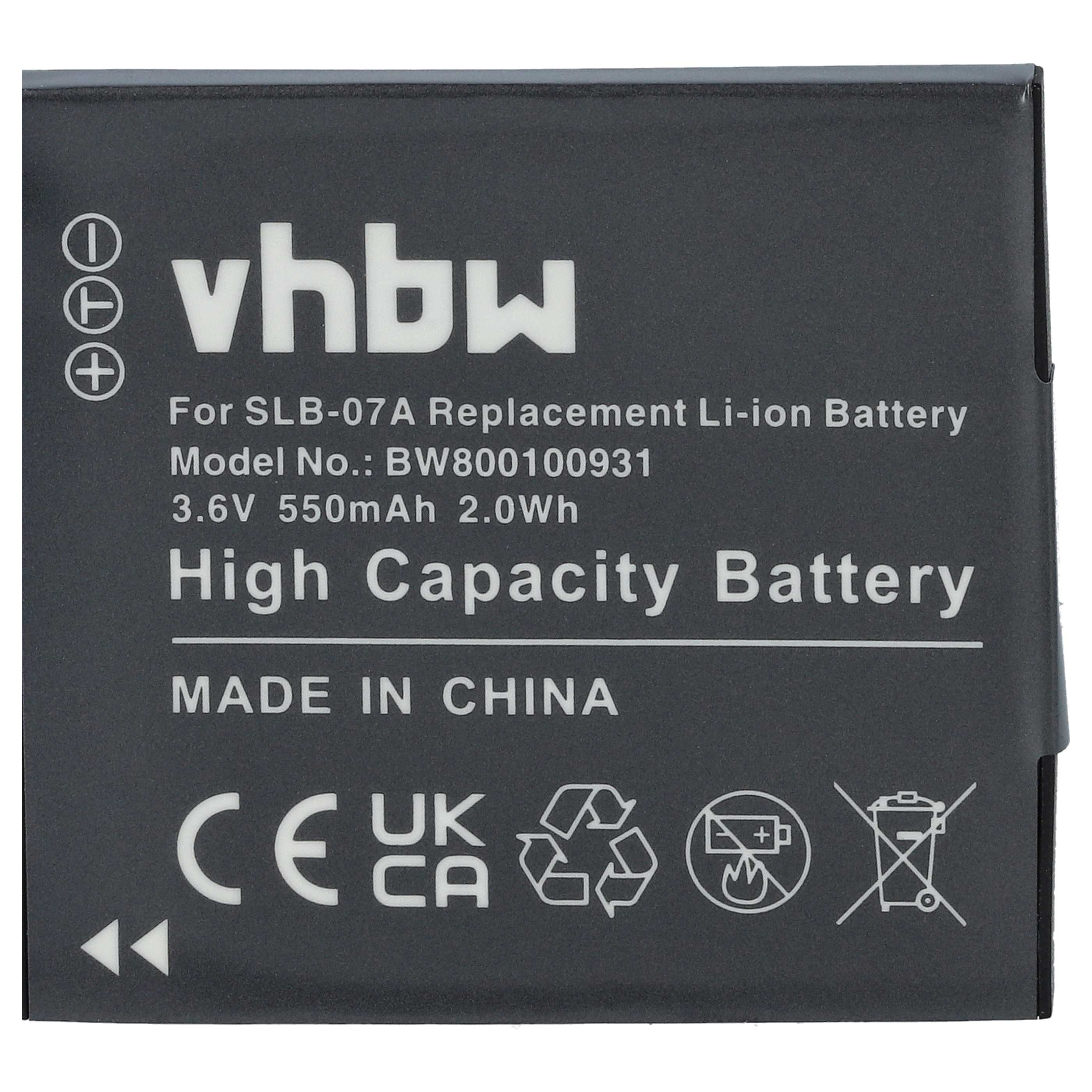 3x Battery replaces Samsung SLB-07A, SLB-07B - 550mAh, 3.6V, Li-Ion