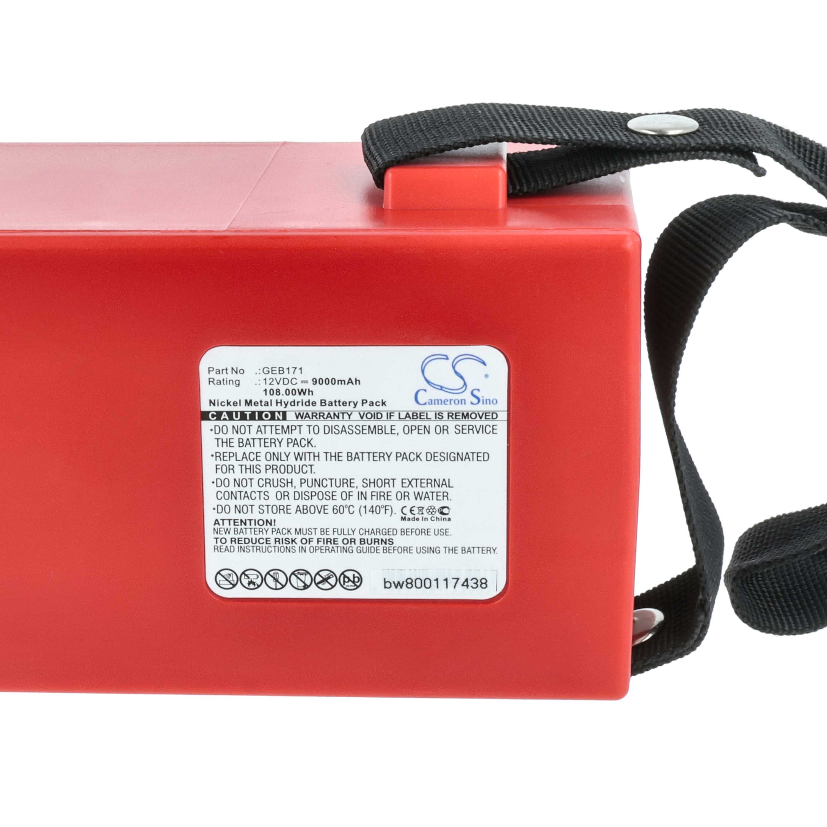 Batería reemplaza Leica GEB171 para dispositivo medición (9000 mAh, 12 V, NiMH)