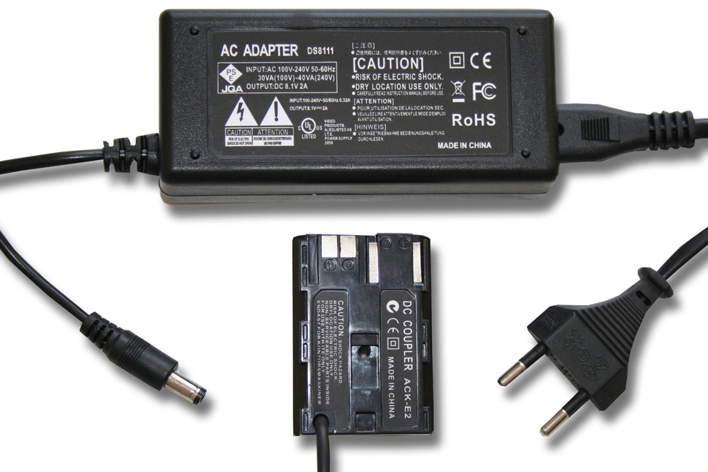 Power Supply replaces ACK-E2DR400 for Camera + DC Coupler - 2 m, 8.1 V 2.0 A