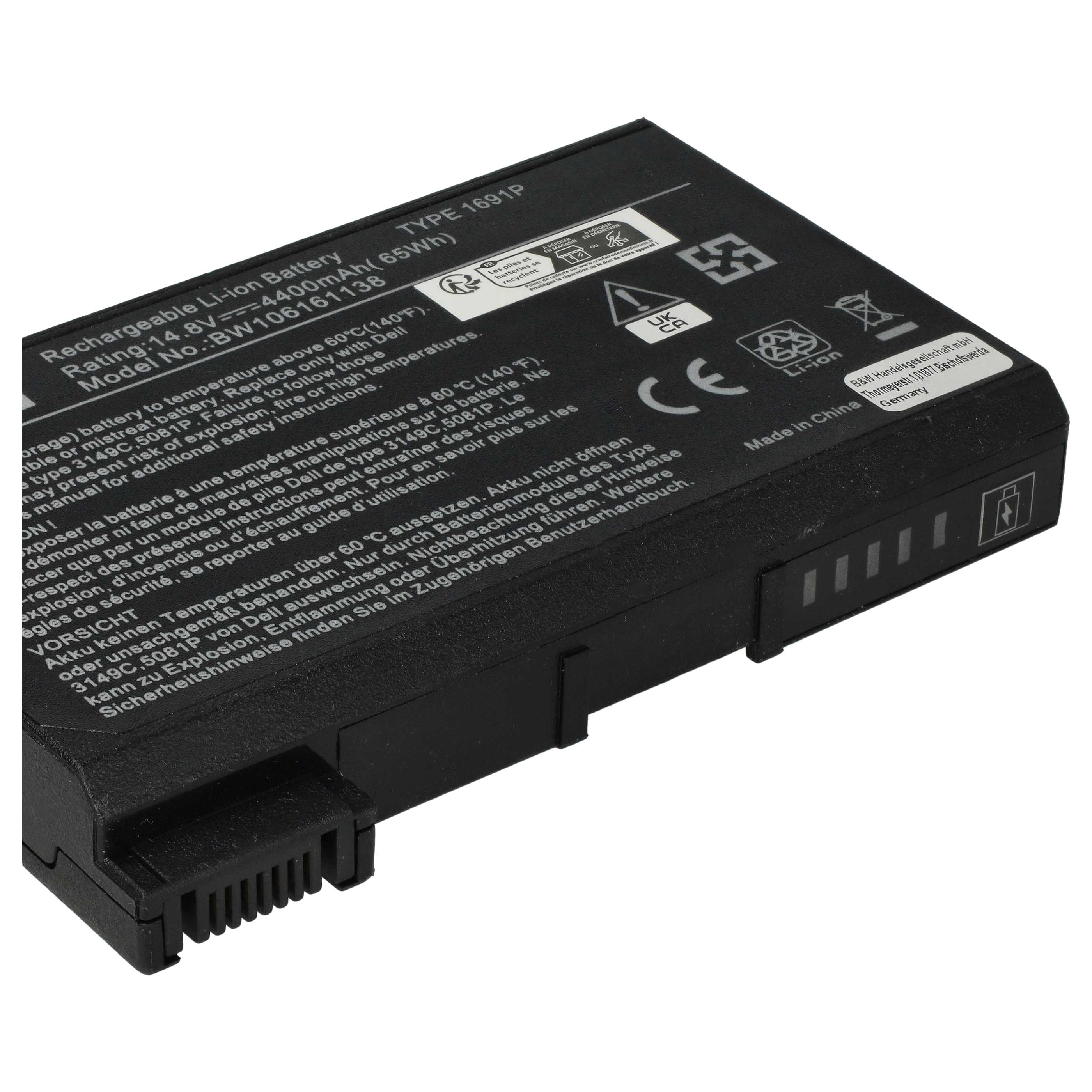 Batteria sostituisce Dell 1691P, 312-0009, 312-3250, 312-0028, 3149C per notebook - 4400mAh 14,8V Li-Ion nero