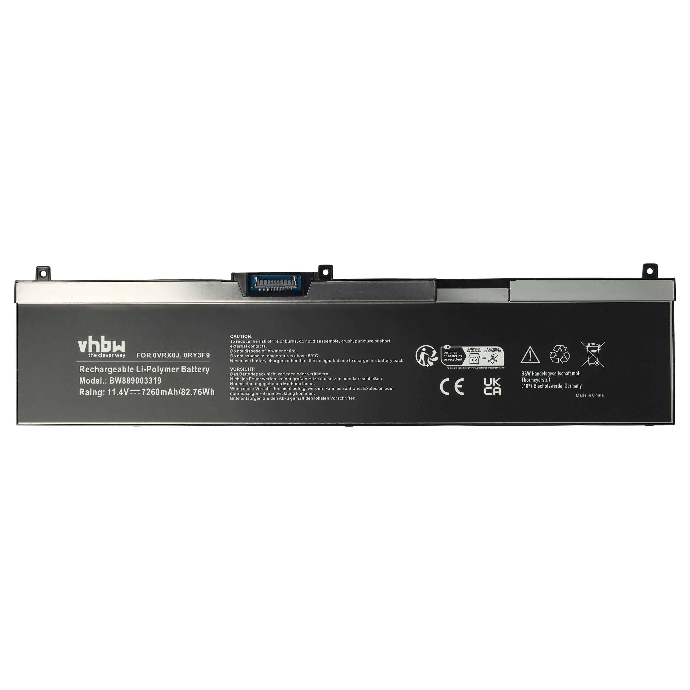 Notebook-Akku als Ersatz für Dell 0VRX0J, 451-BCGI, 7M0T6, 0WMRC77I, 5TF10, 0RY3F9 - 7260mAh 11,4V Li-Polymer