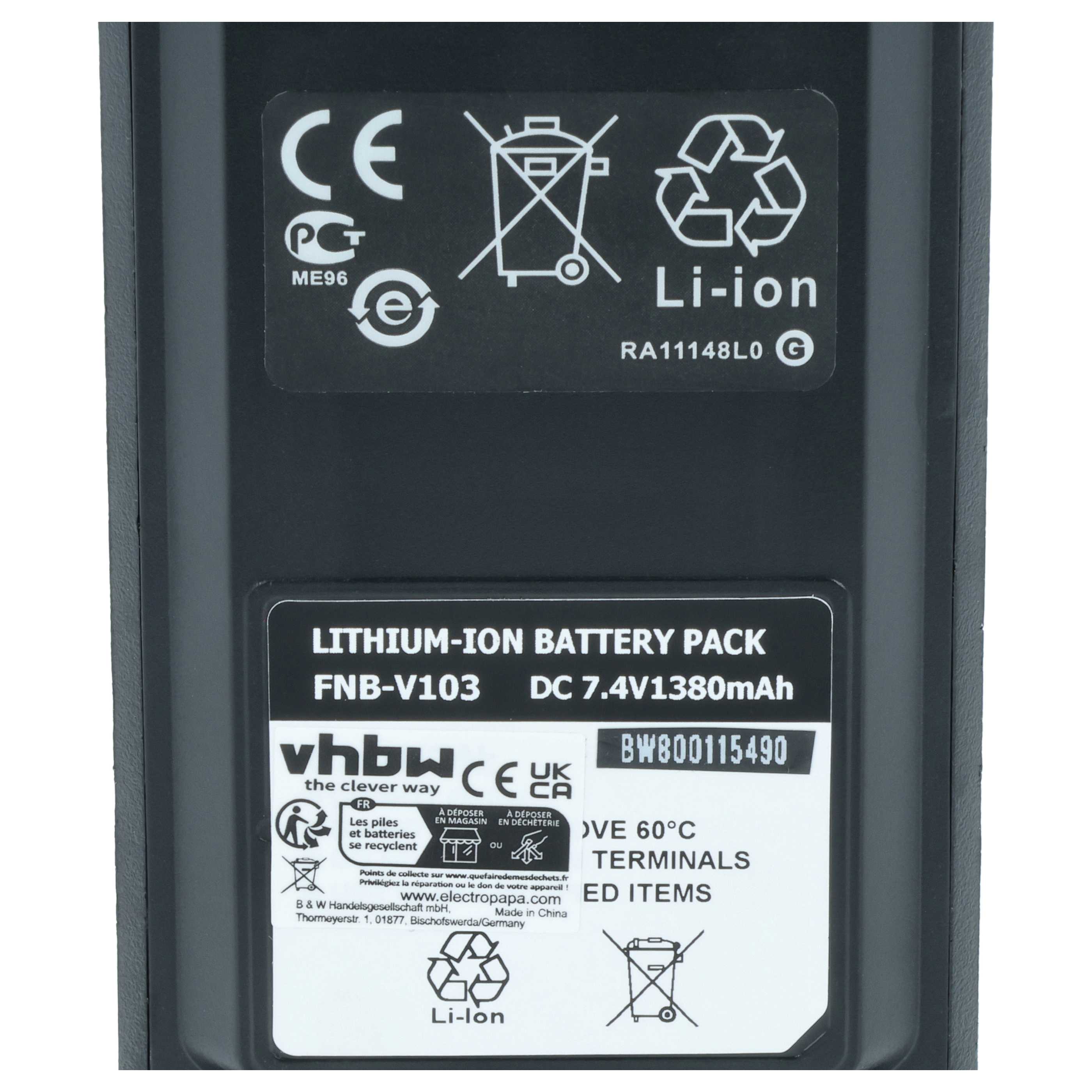 Radio 2x Battery replaces Yaesu Vertex FNB-V103, FNB-V104, FNB-V103LI, FNB-V104LI - 1380 mAh 7.4 V Li-Ion
