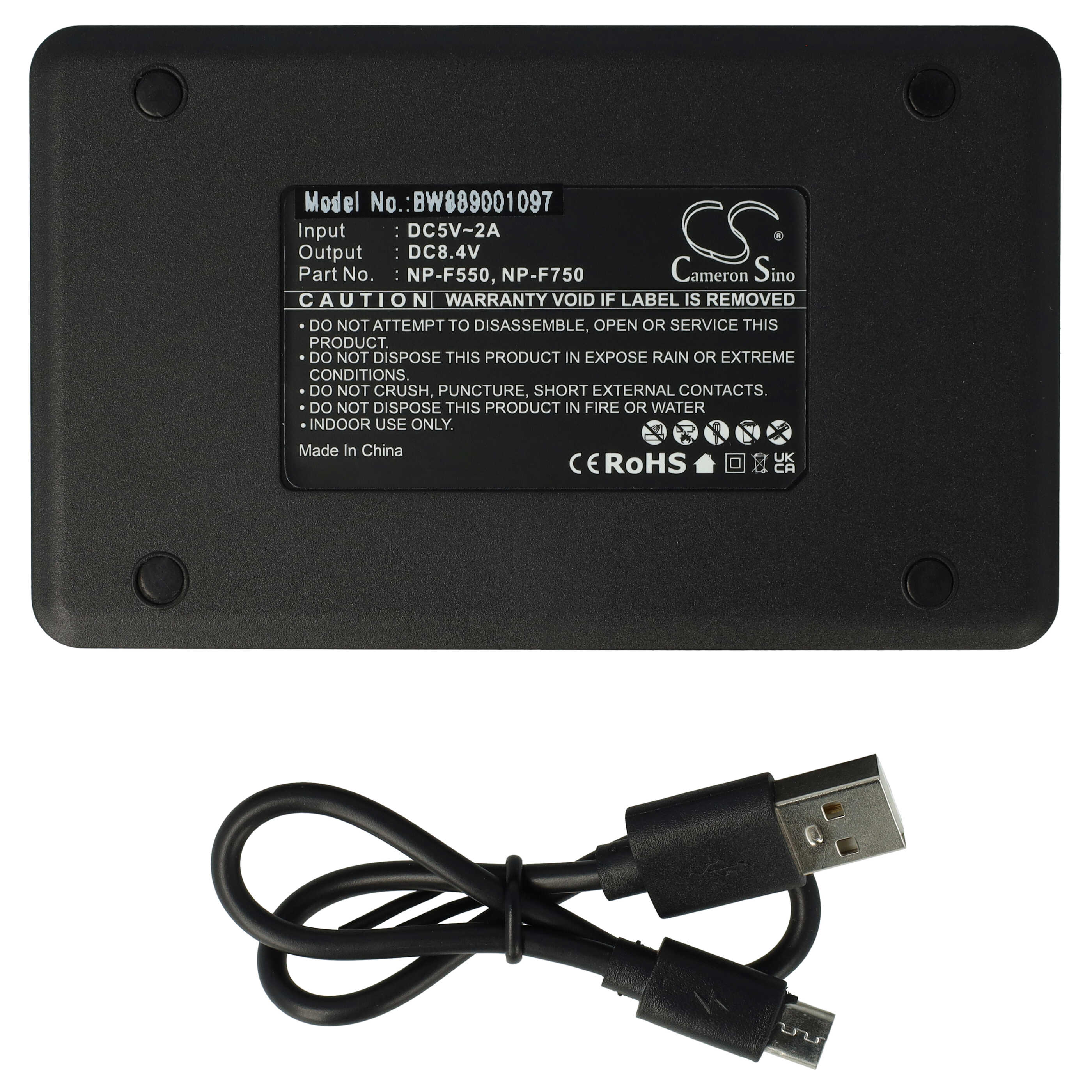 Battery Charger Micro-USB + USB-C + Cable Micro-USB suitable for Grundig, AML, Hitachi, JVC Digital Camera etc