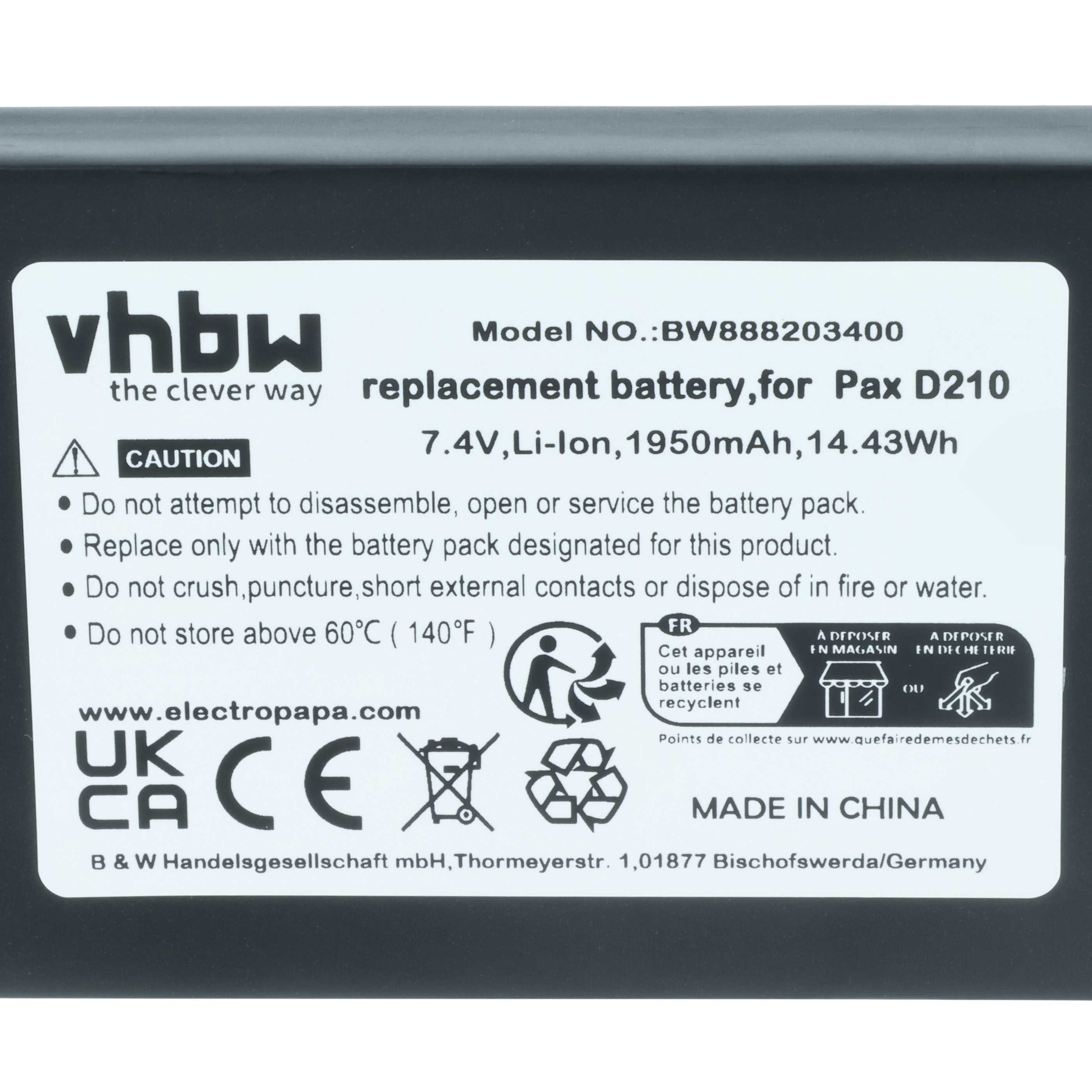 5x Batteries remplace Pax IS524, IS133 pour scanner de code-barre Pax - 1750mAh 7,4V